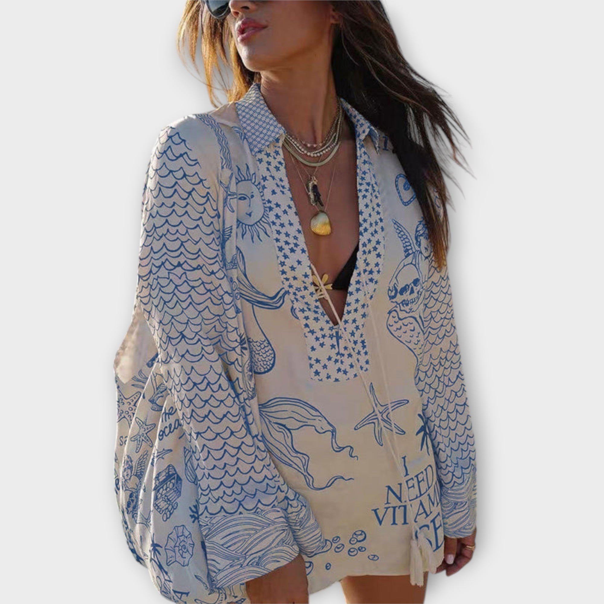 Liv - Wasser Satin Quasten Shirt und Shorts Set Nora Zurich