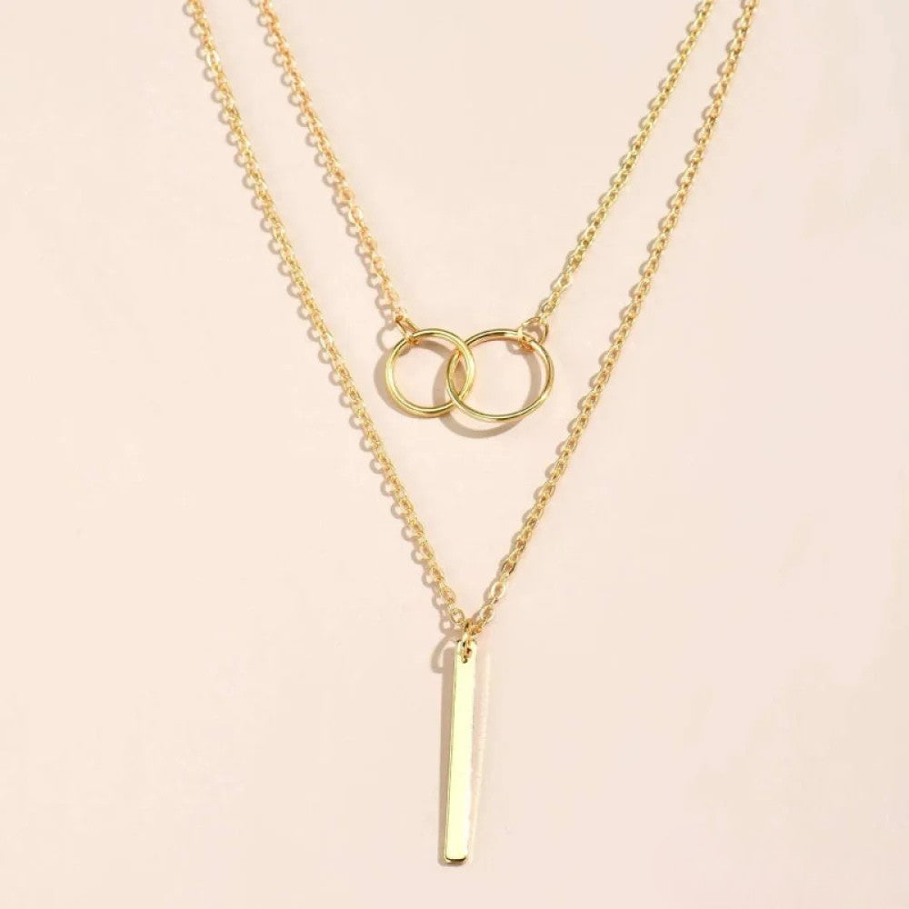Retro Gold Doppelkreis Anhänger Halskette Nora Zurich