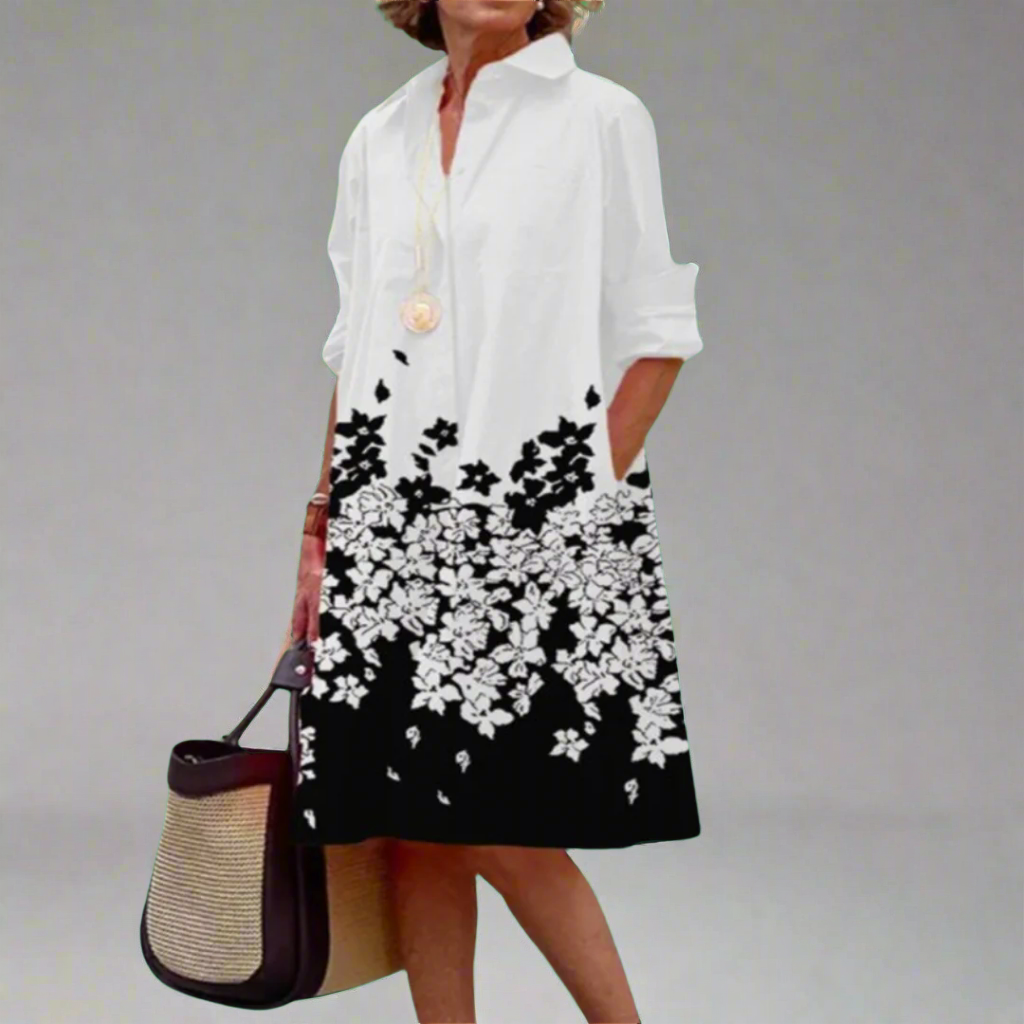 Zinnia - Damen Midi-Kleid mit langen Ärmeln und floralem Druck