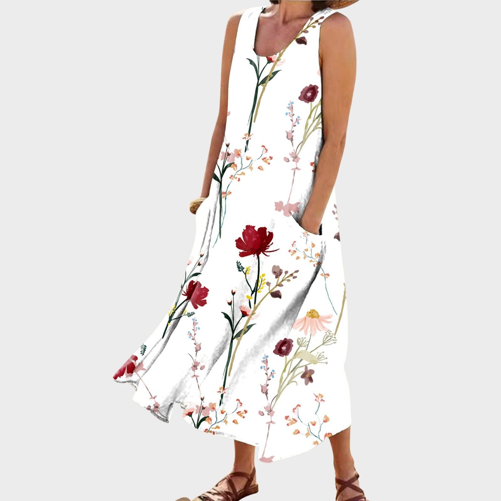 Aubrey – Lebhaftes Blumenkleid ohne Ärmel für den Sommer