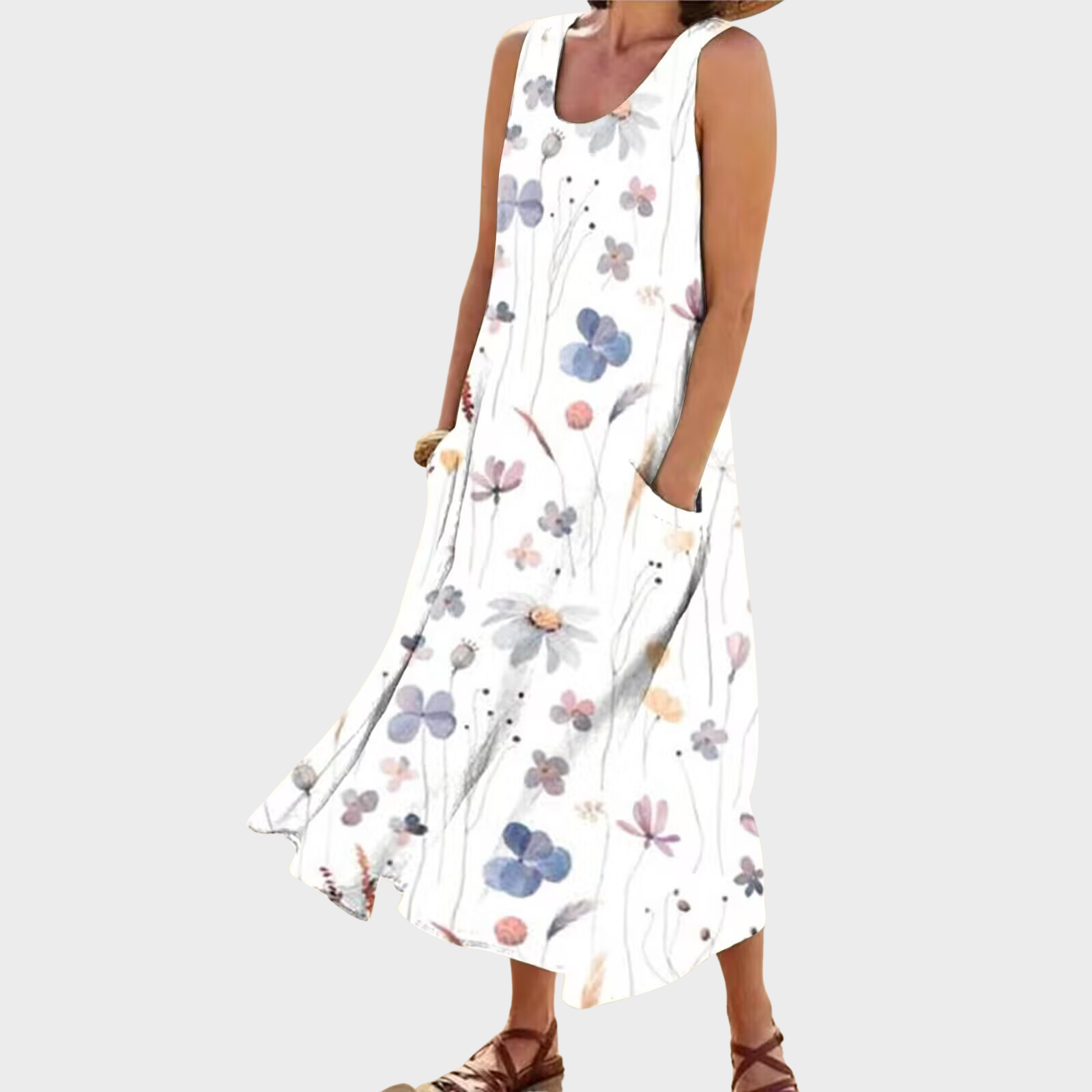 Chloe – Weiches, florales, ärmelloses Kleid