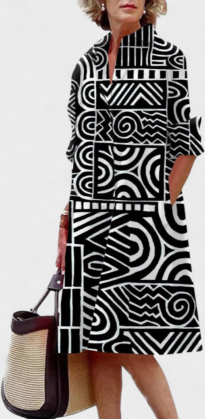 Zyra – Auffälliges Hemdblusenkleid mit geometrischem Druck