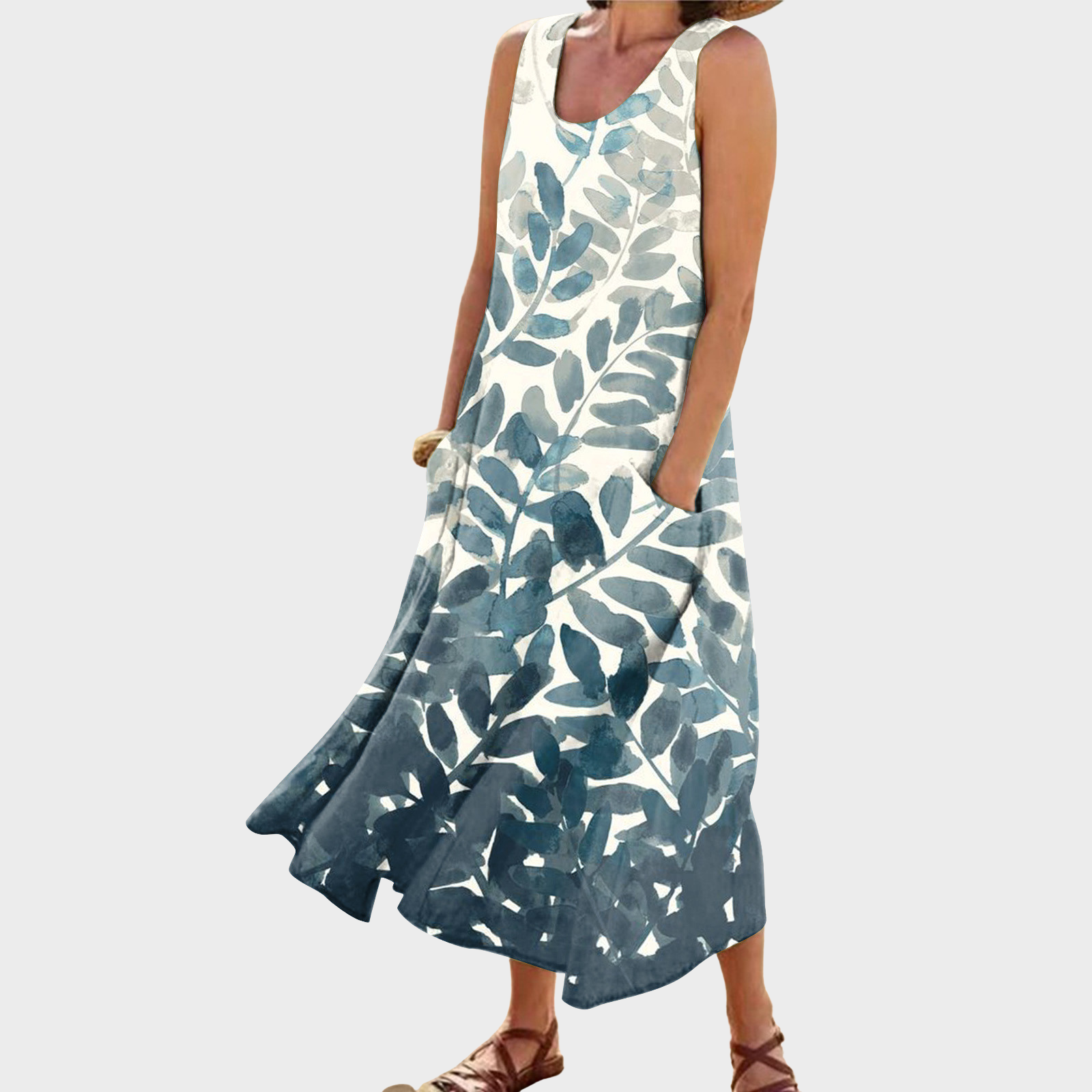 Kayla – Ombre-Blatt-Druck Sommerkleid