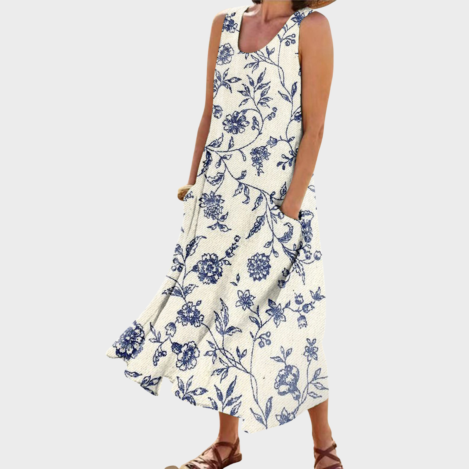 Madeline – Klassisches blaues Blumen-Sommerkleid