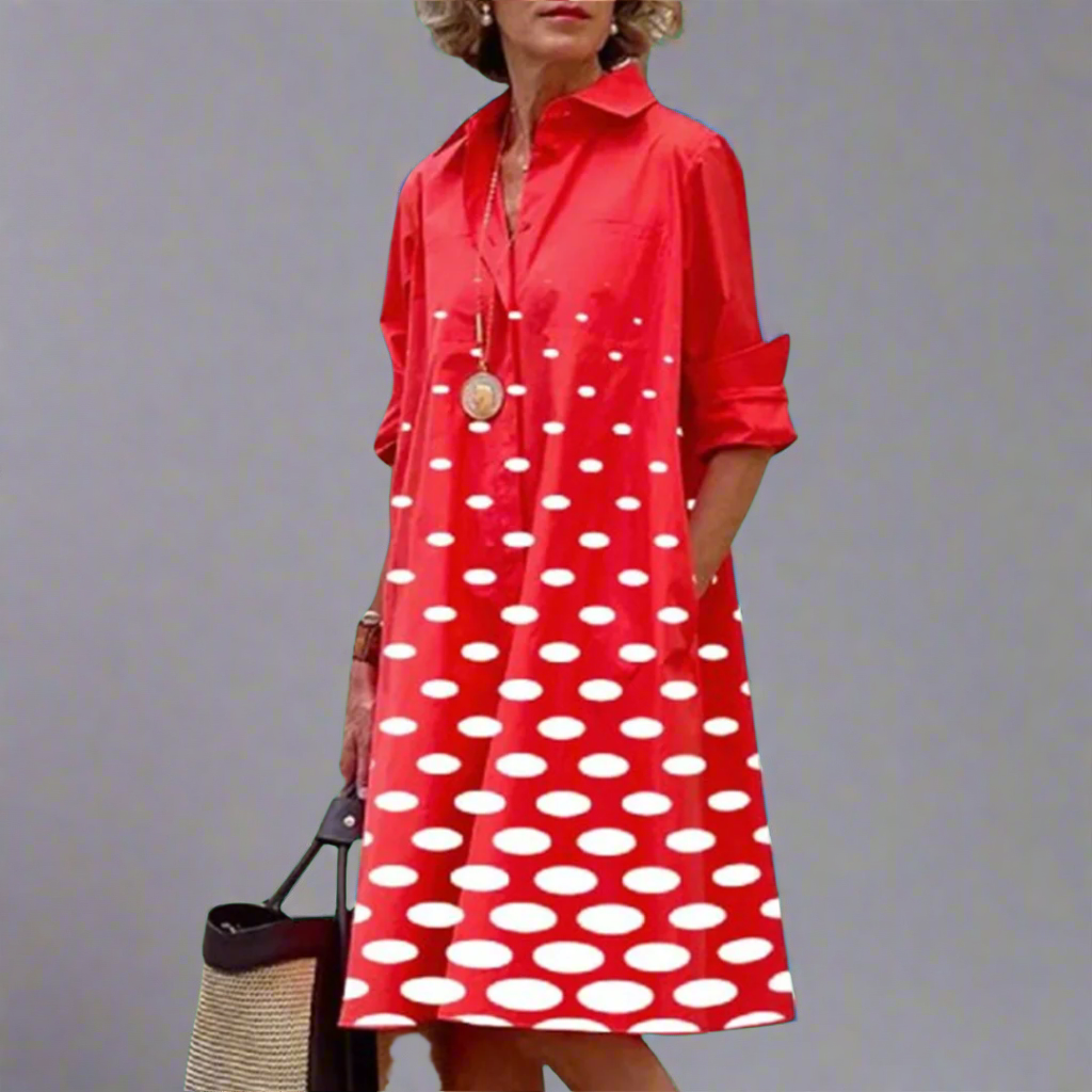 Zosia - Damen Retro Langarm Kleid mit Taschen