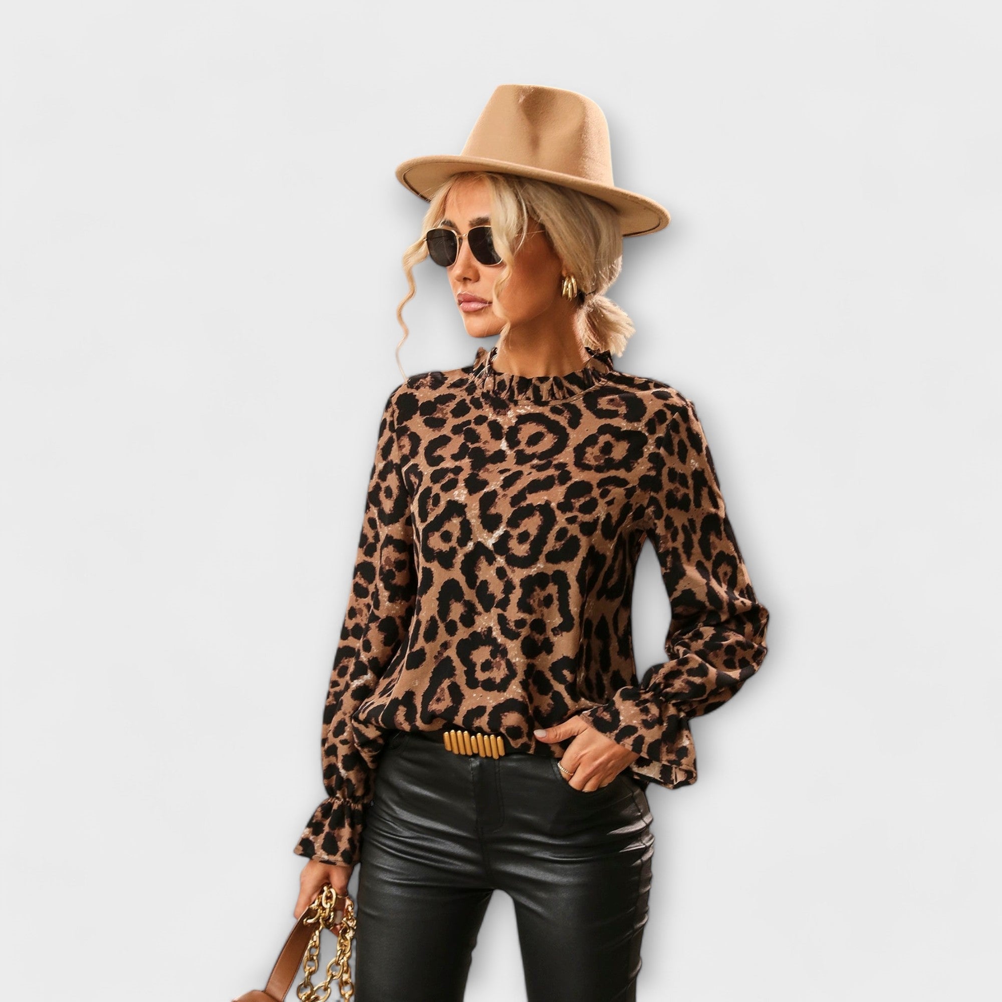 Kayla - Leopardenbluse mit gefaltetem Kragen