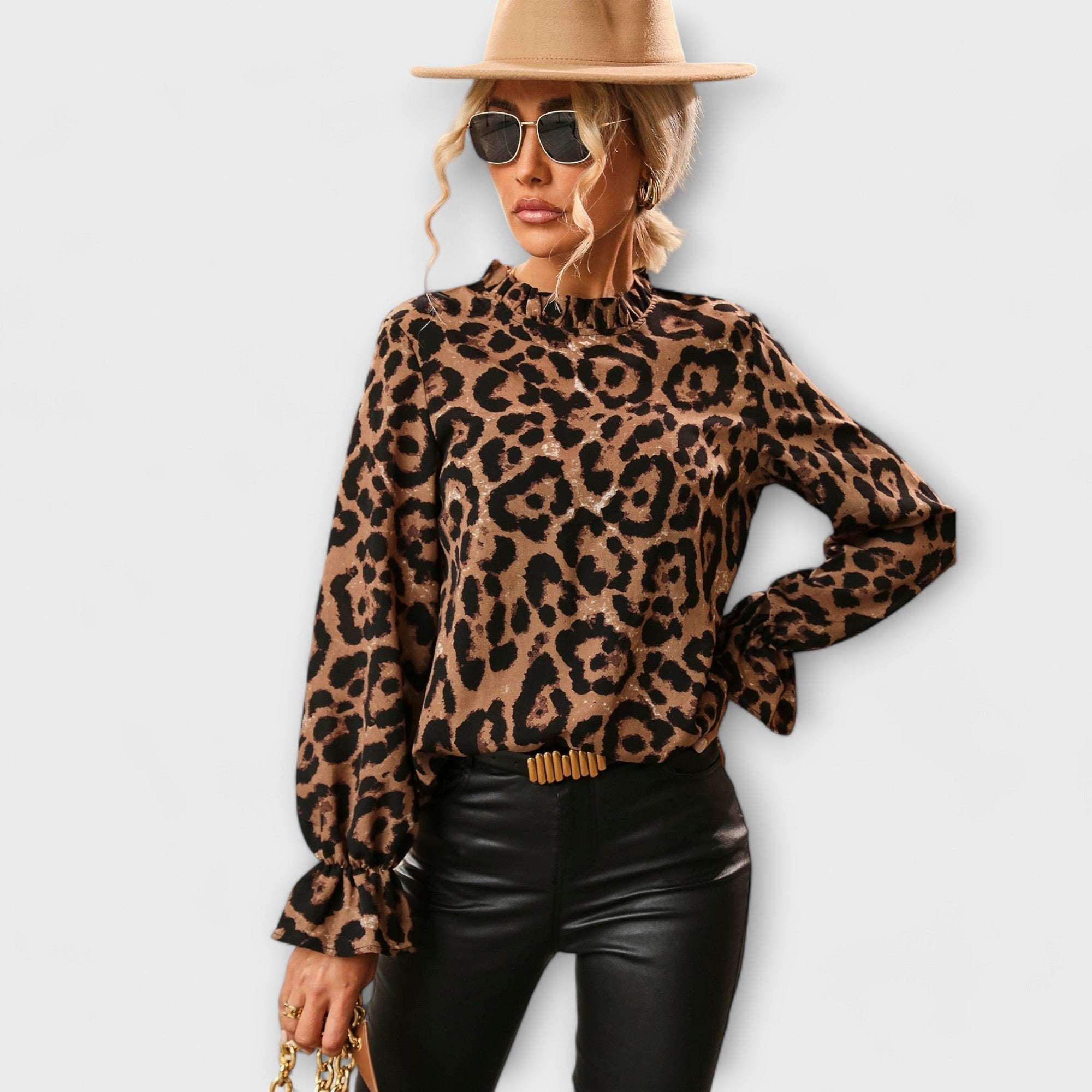 Kayla - Leopardenbluse mit gefaltetem Kragen