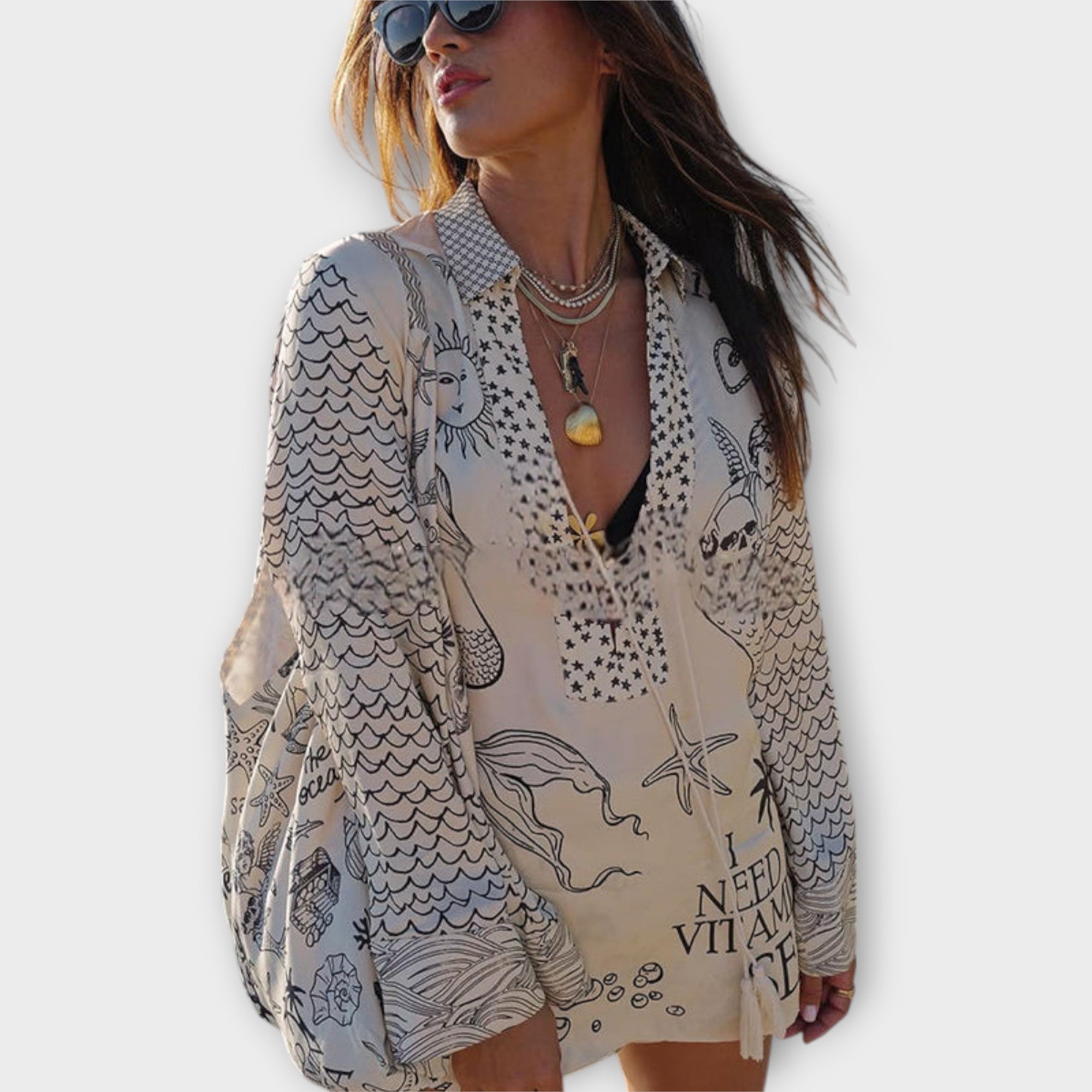 Liv - Wasser Satin Quasten Shirt und Shorts Set Nora Zurich