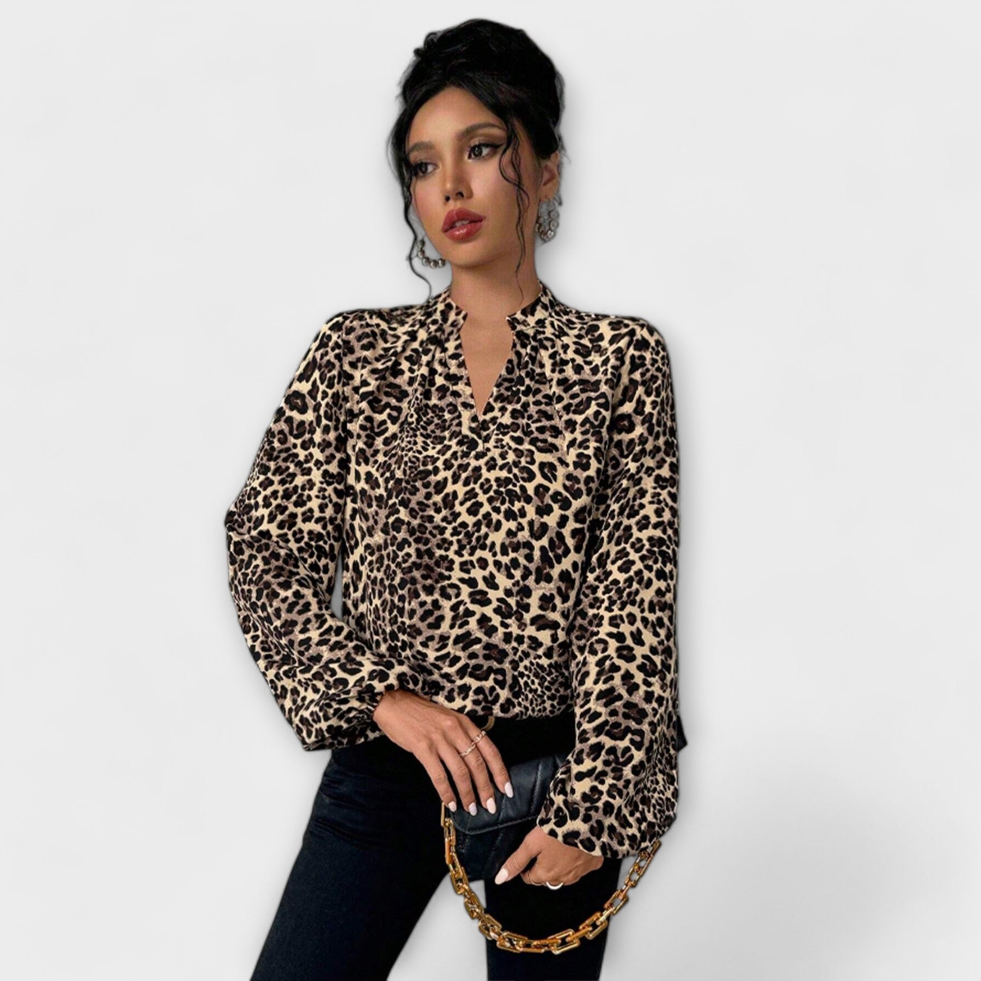 Elegante Bluse mit Leopardenmuster und V-Ausschnitt