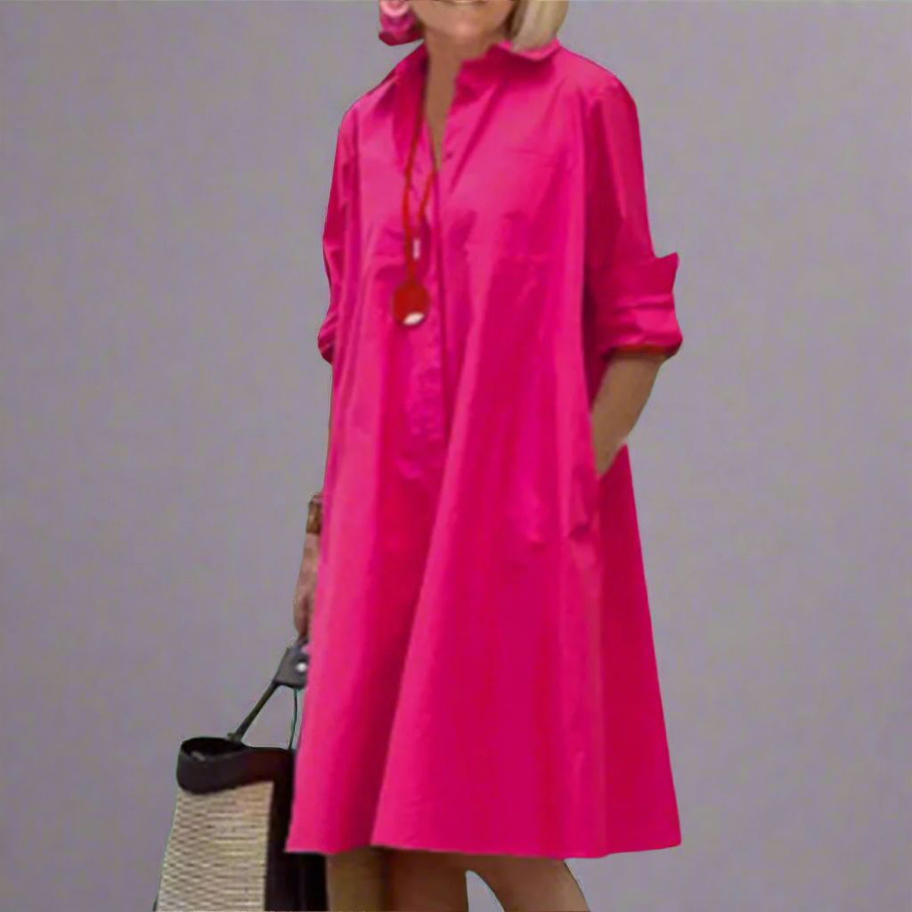 Indigo - Damen Langarm Hemdkleid