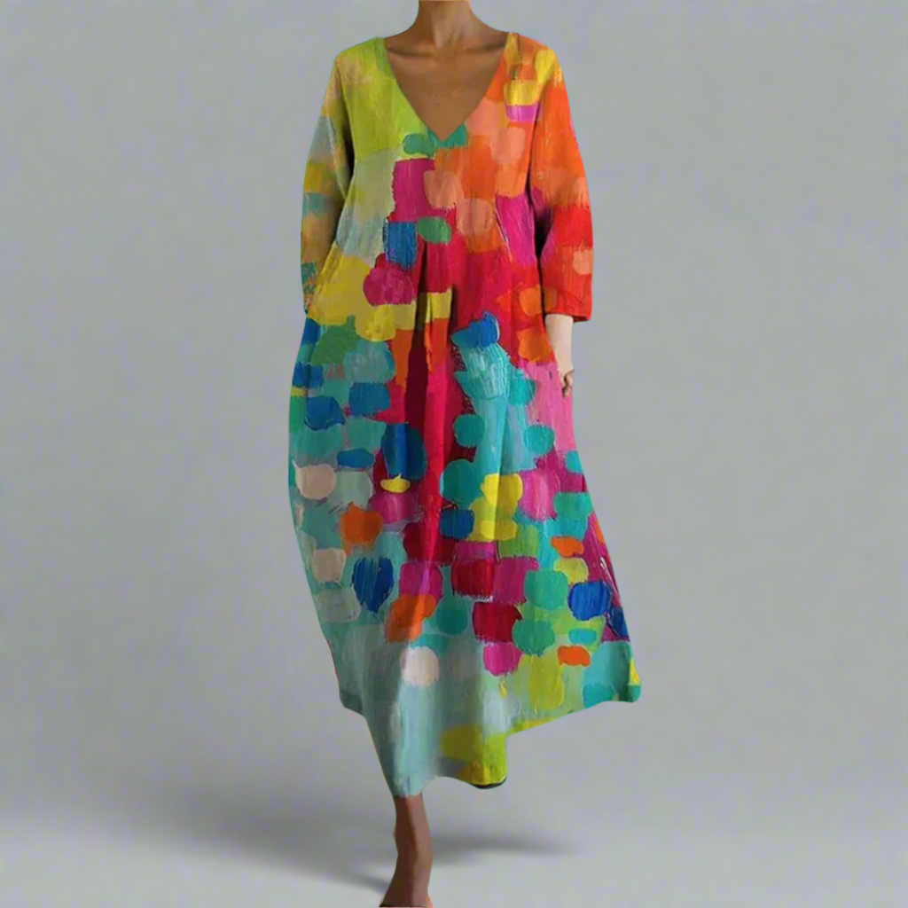 Lumi - Elegantes abstraktes Blumenmuster Maxikleid