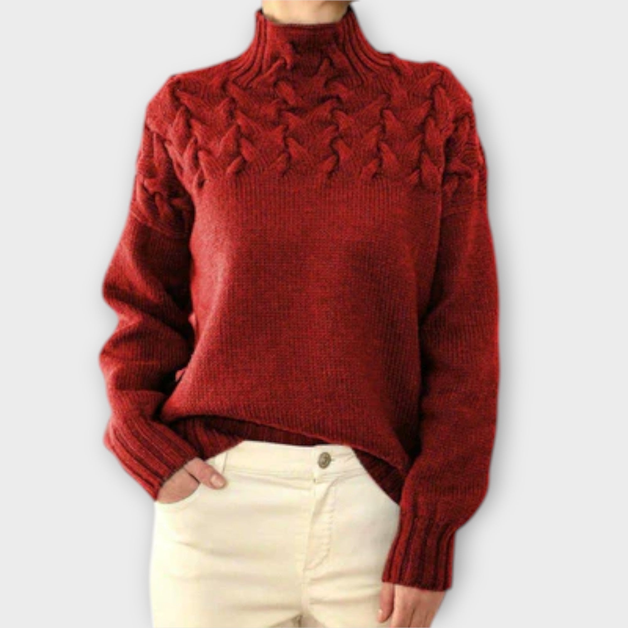 Damenpullover mit Kabelstrick-Detail