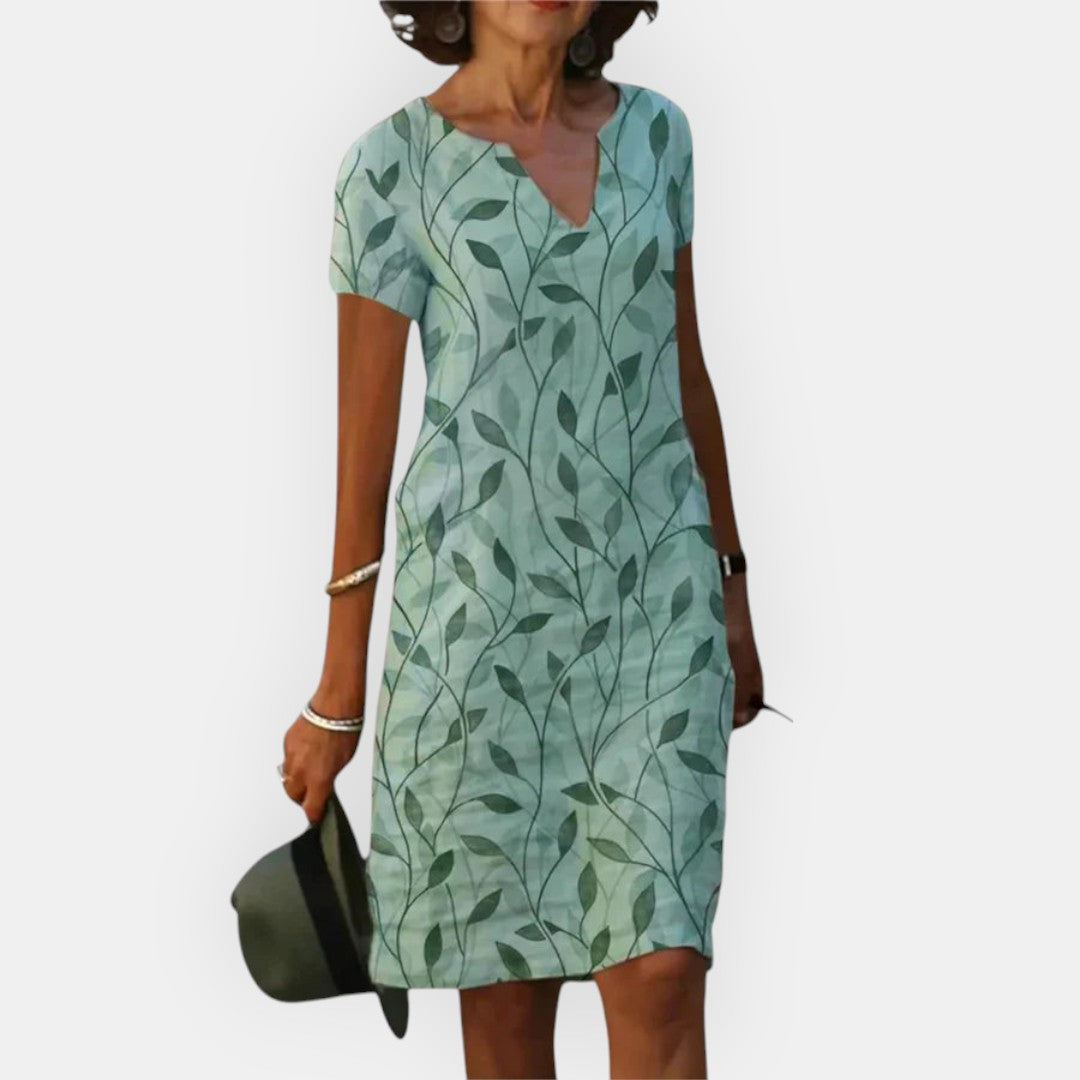 Aven - Damen V-Ausschnitt Gedrucktes Muster Lockeres Kleid