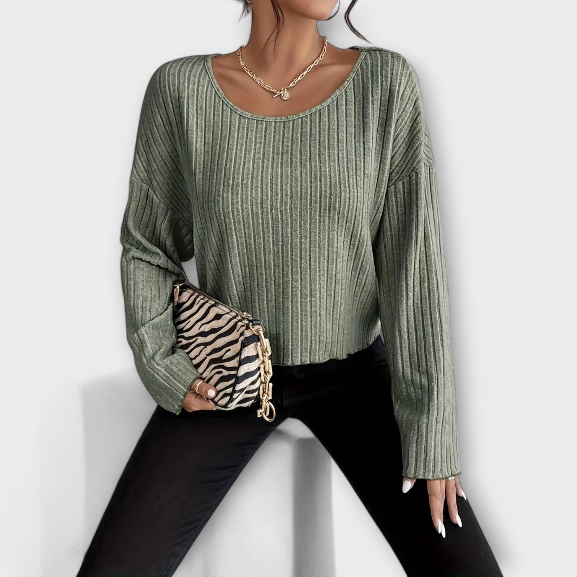 Emily – Modernes Ripp-T-Shirt mit Rundhalsausschnitt
