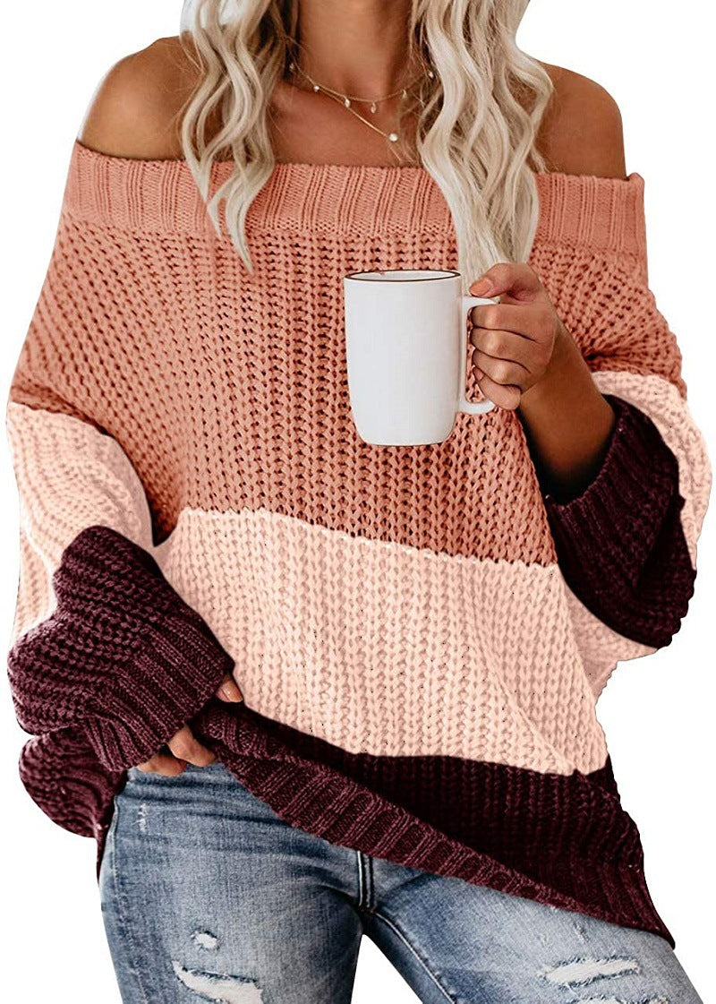 Damen Off-Shoulder Casual Langarm Pullover