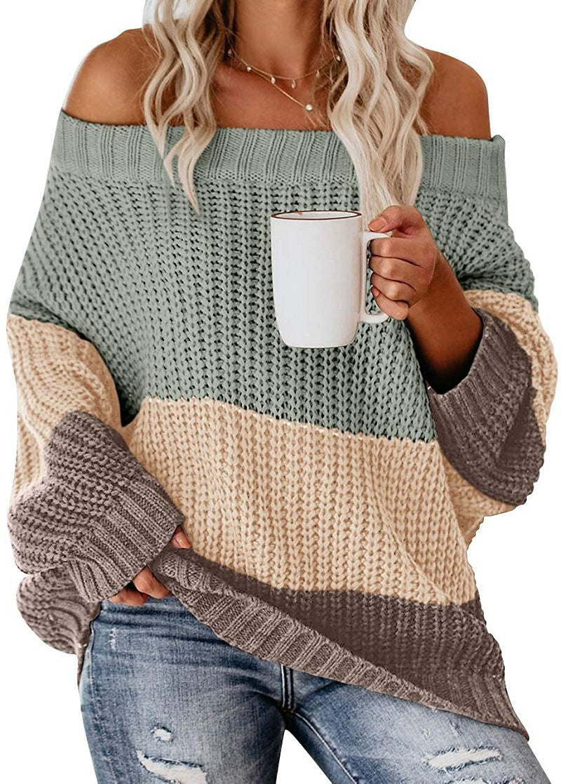 Damen Off-Shoulder Casual Langarm Pullover