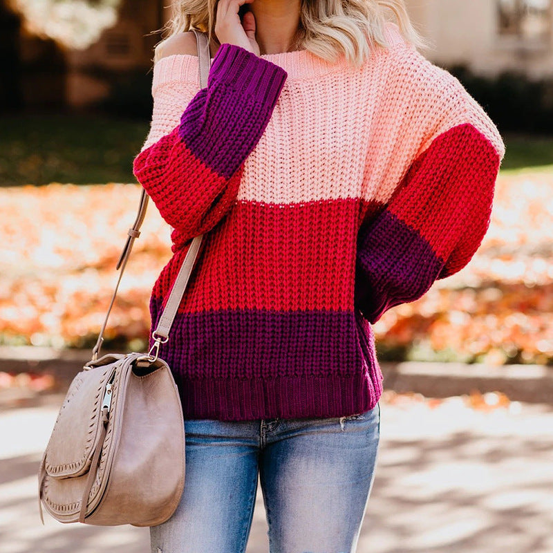 Damen Off-Shoulder Casual Langarm Pullover