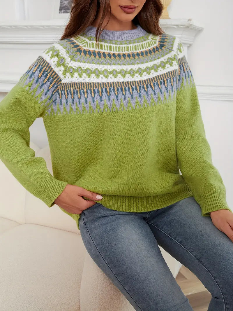 Bold Geo Muster Pullover im Retro-Stil