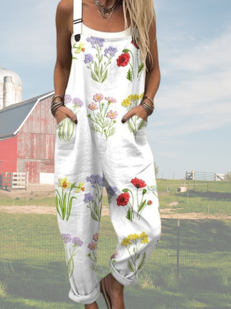 Winika - Damen Retro Blumenmuster Jumpsuit