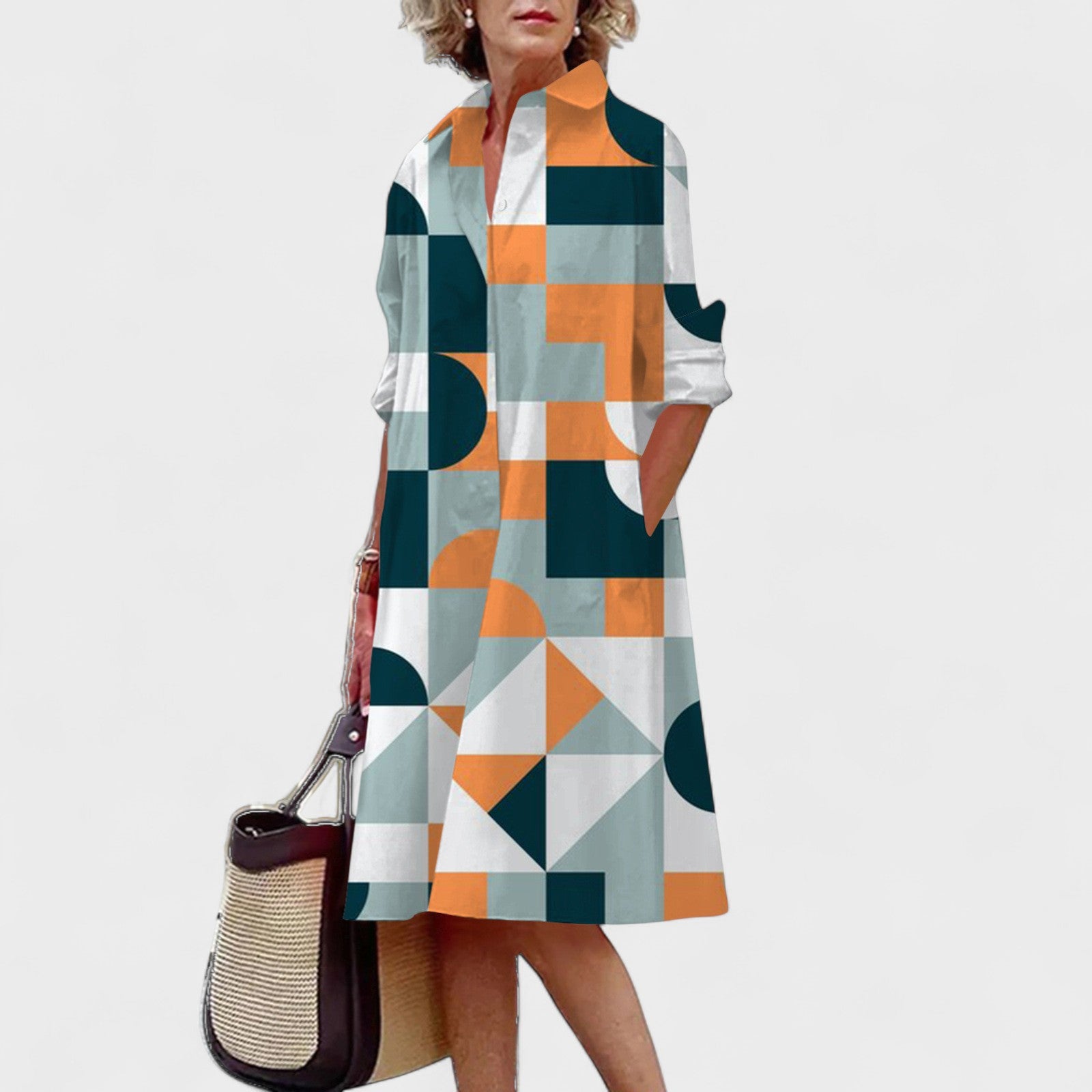 Lyra – Auffälliges geometrisches Print-Hemdkleid