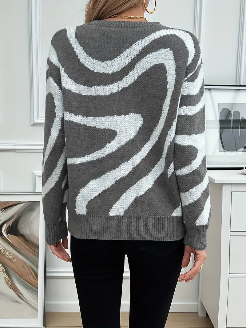 Eleganter Streifen Farbblock Crew Neck Pullover