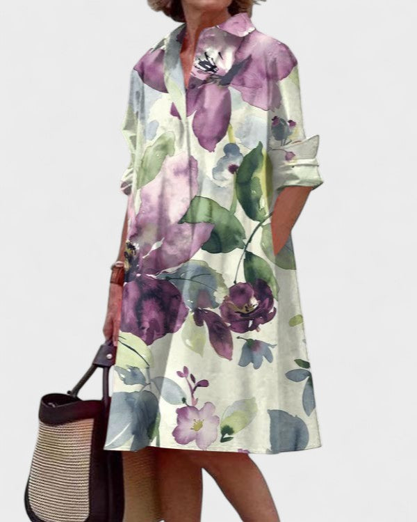 Isla – Wasserfarben Blumenhemdkleid