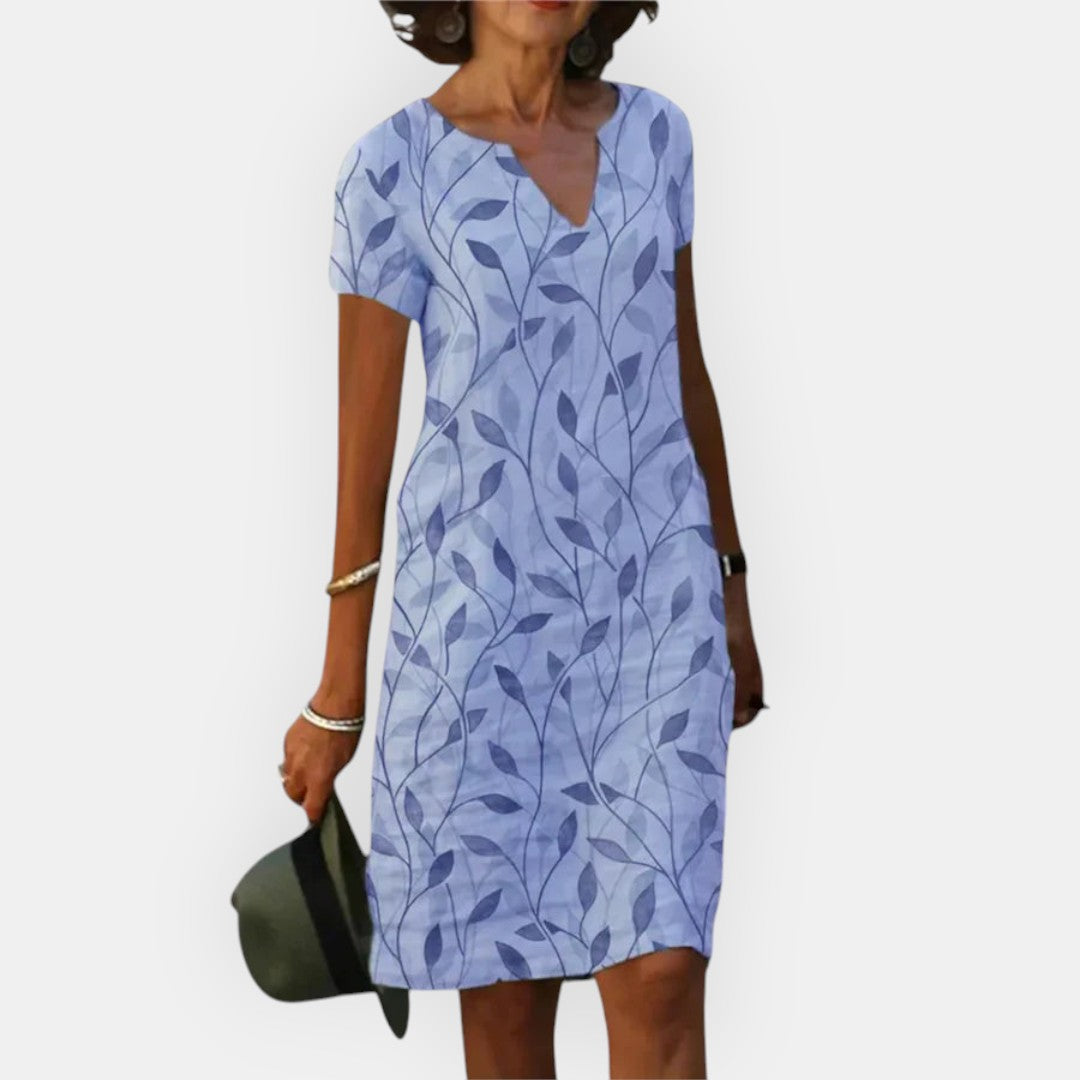 Aven - Damen V-Ausschnitt Gedrucktes Muster Lockeres Kleid
