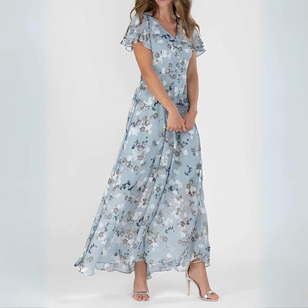 Saffron - Elegantes Rüschenshirt mit kurzen Ärmeln und fließendem Kleid