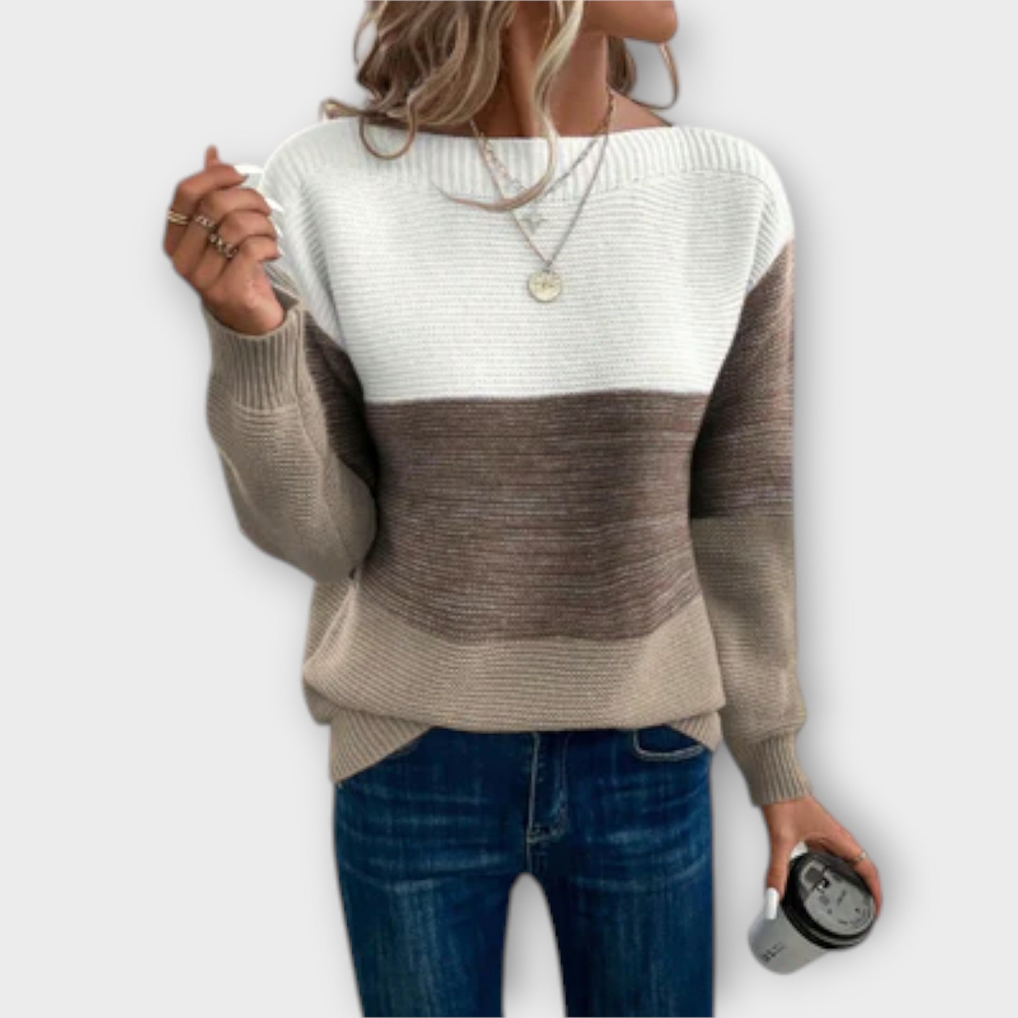 Clara - Stilvoller dreifarbiger Patchwork-Pullover Nora Zurich