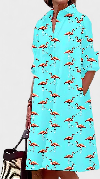 Isla – Verspieltes Flamingo-Print Hemdkleid