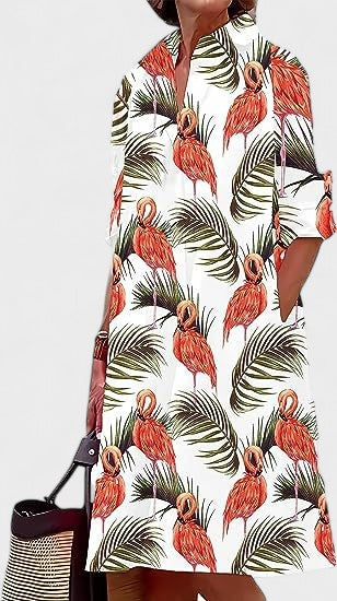 Lana – Tropisches Flamingo- und Palmblätterkleid