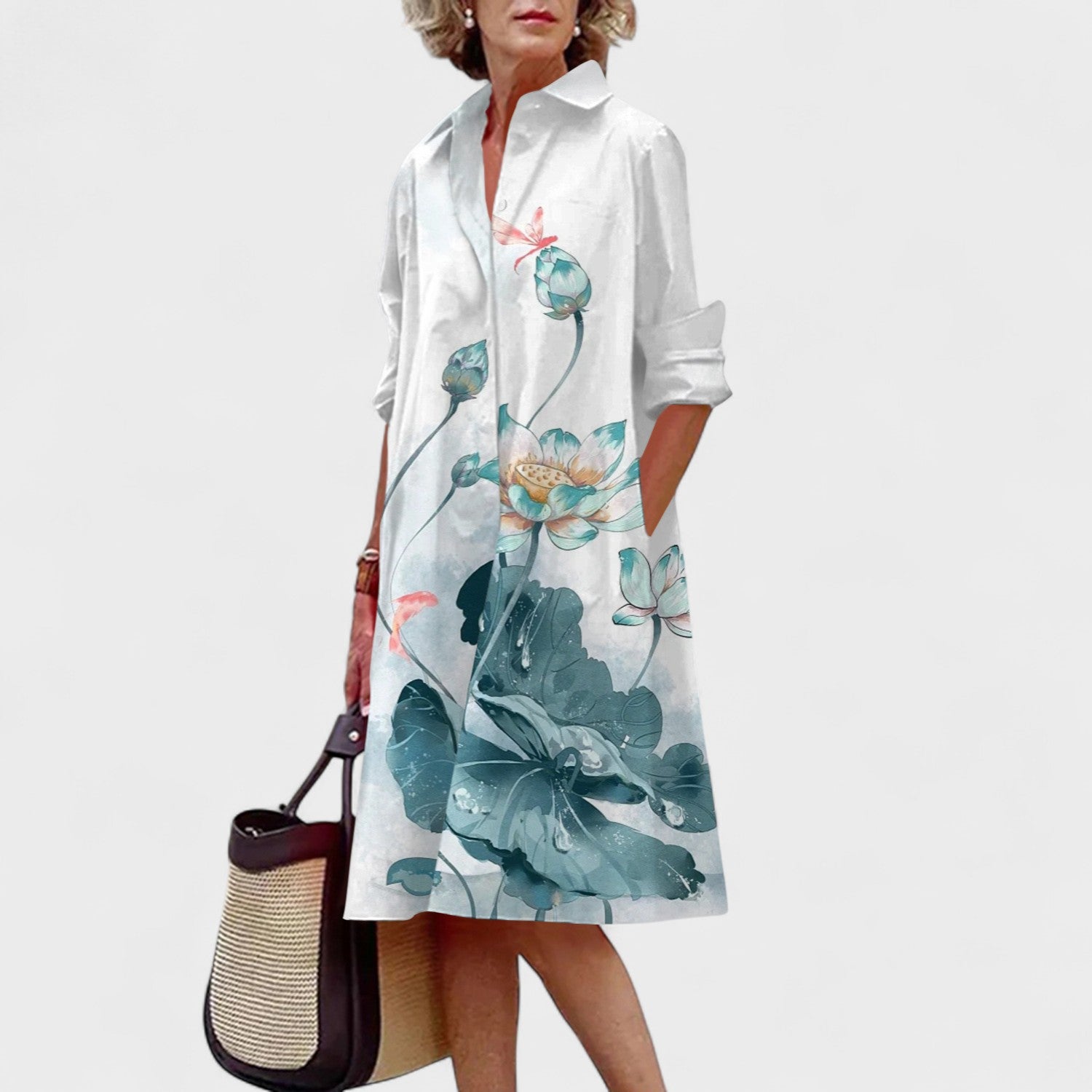 Isla – Serene Wasser Blumenhemdkleid