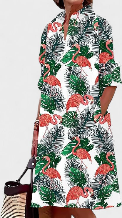 Sara – Tropisches Bedrucktes Hemdkleid