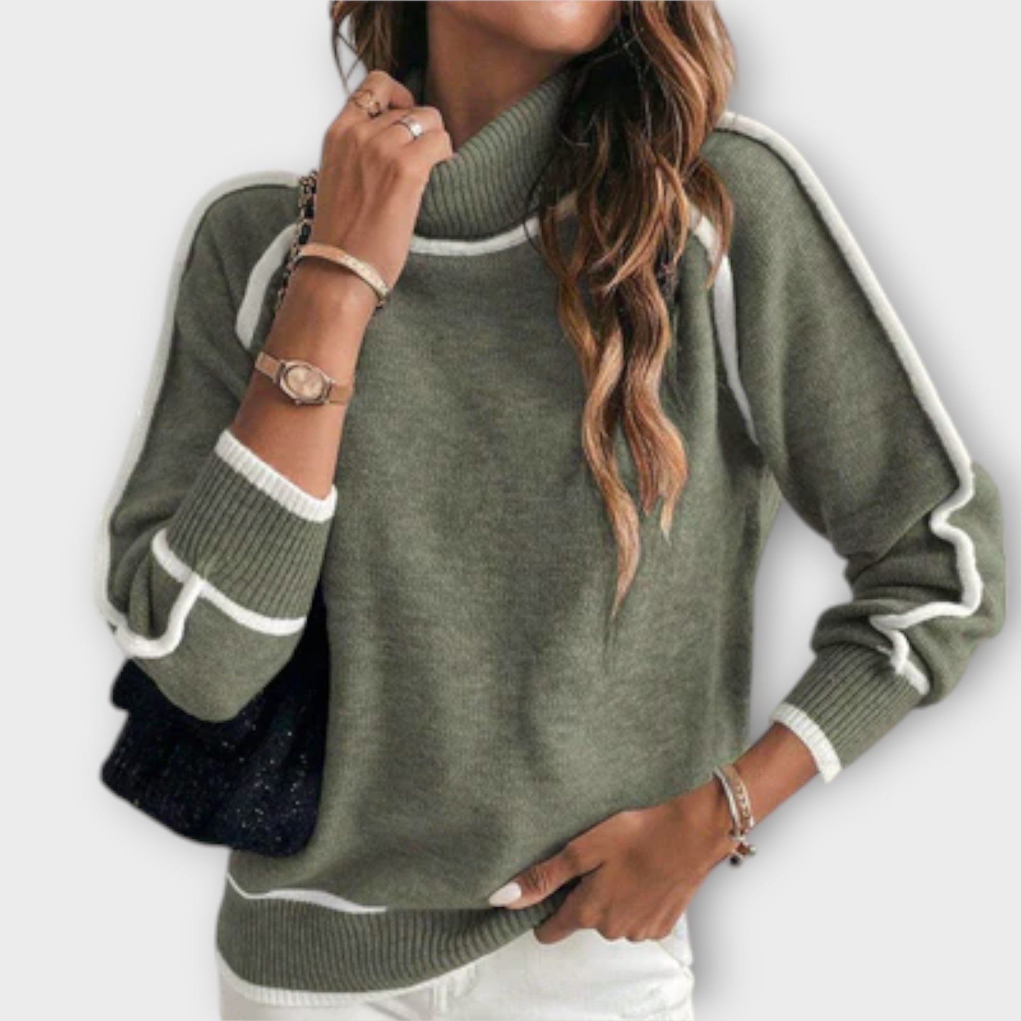Christine - Eleganter olivgrüner Strickpullover Nora Zurich