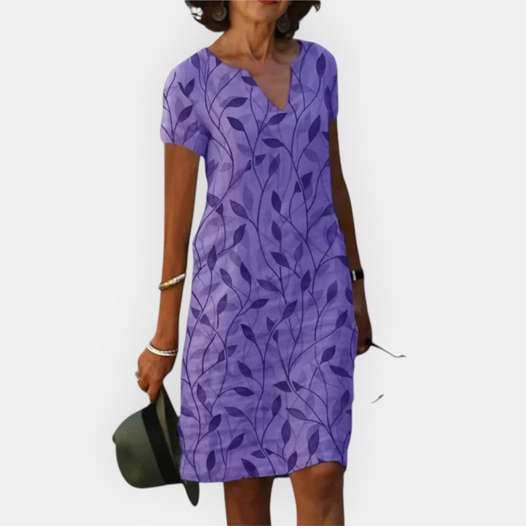 Aven - Damen V-Ausschnitt Gedrucktes Muster Lockeres Kleid