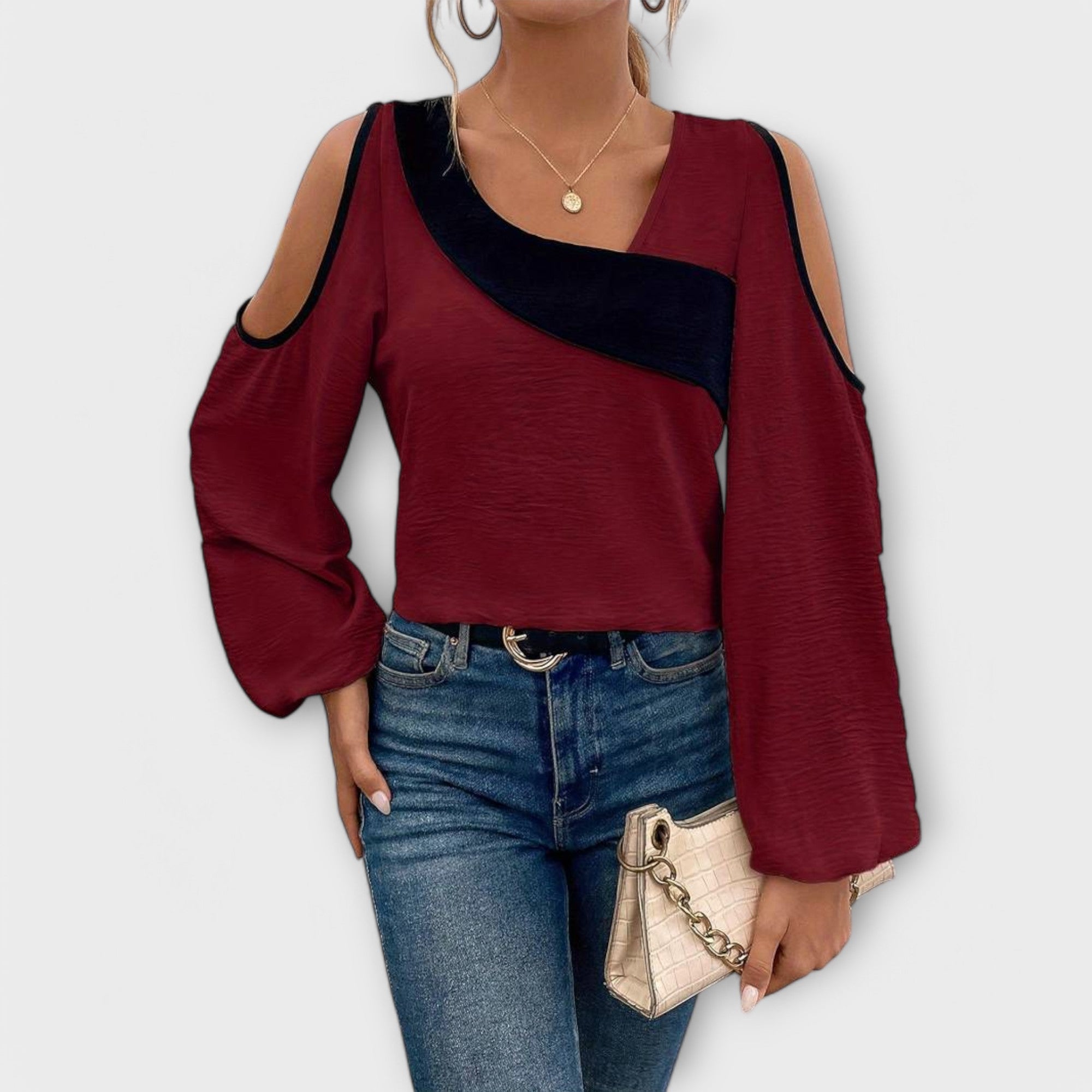 Scarlett – Farbblock-Bluse, Quadratischer Ausschnitt