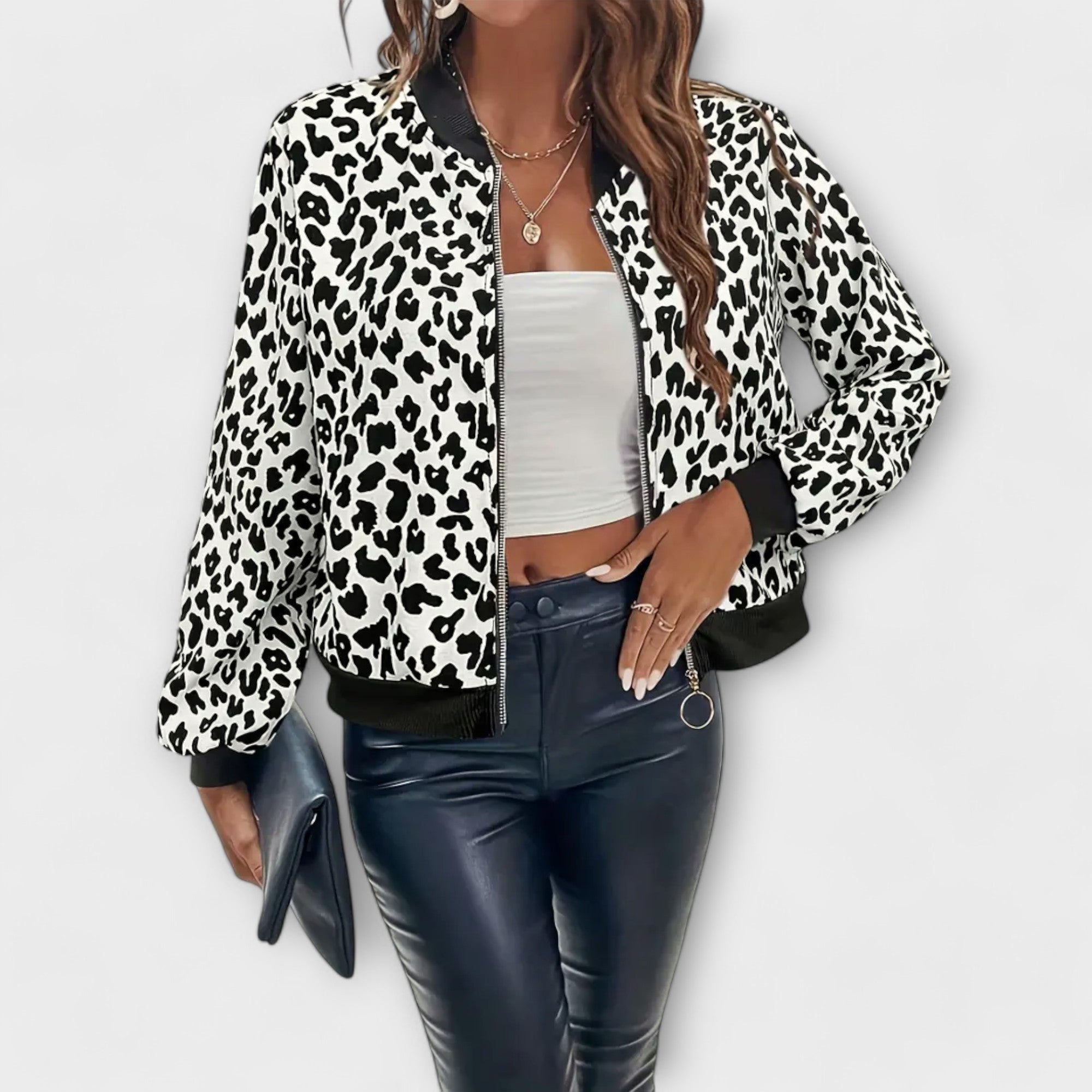 Leopardenmuster-Jacke mit Reißverschluss