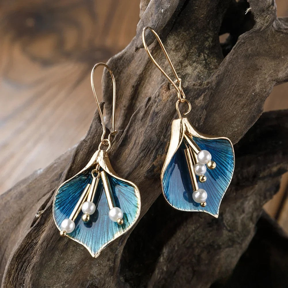Antike Blaue Lotus Silber Ohrringe Nora Zurich