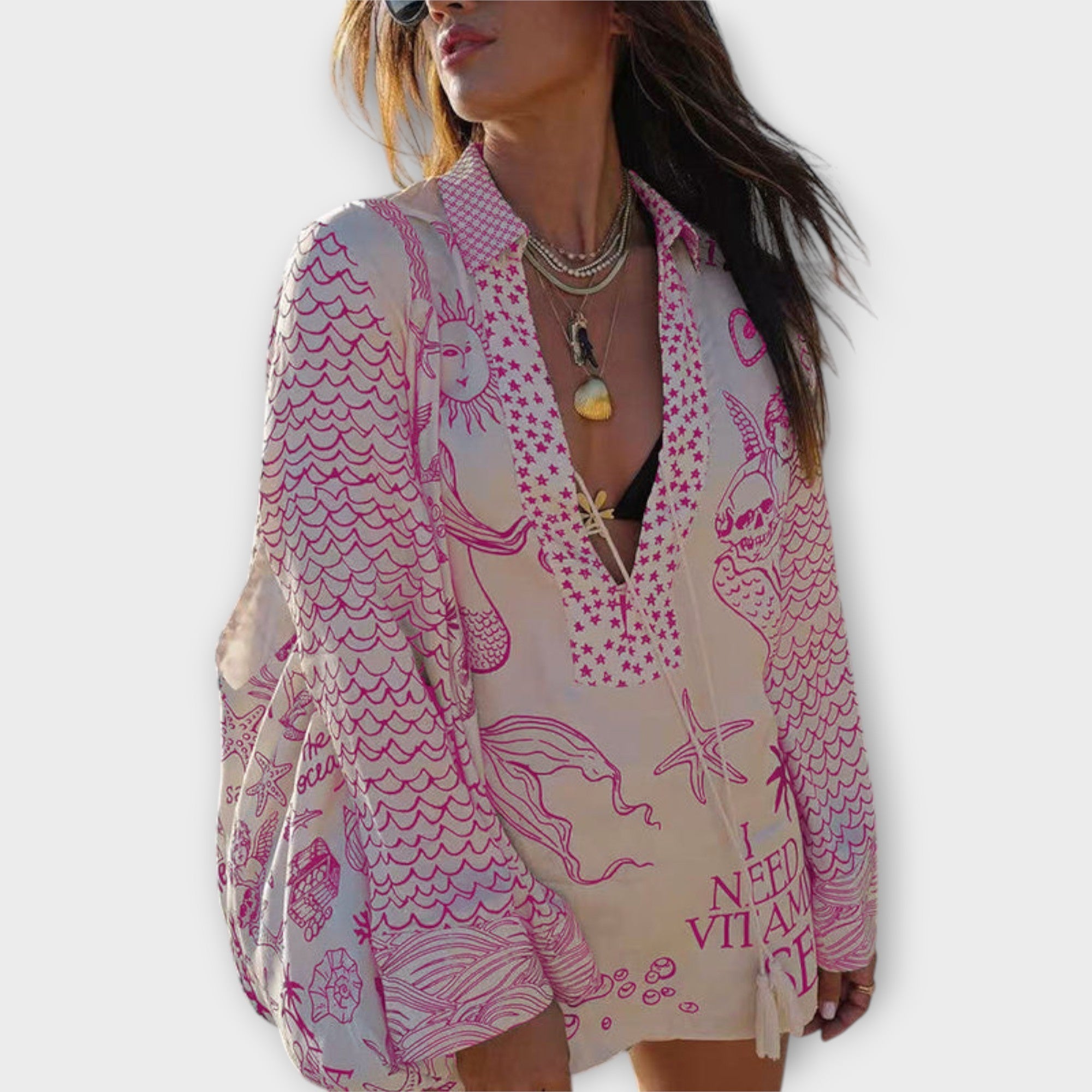 Liv - Wasser Satin Quasten Shirt und Shorts Set Nora Zurich