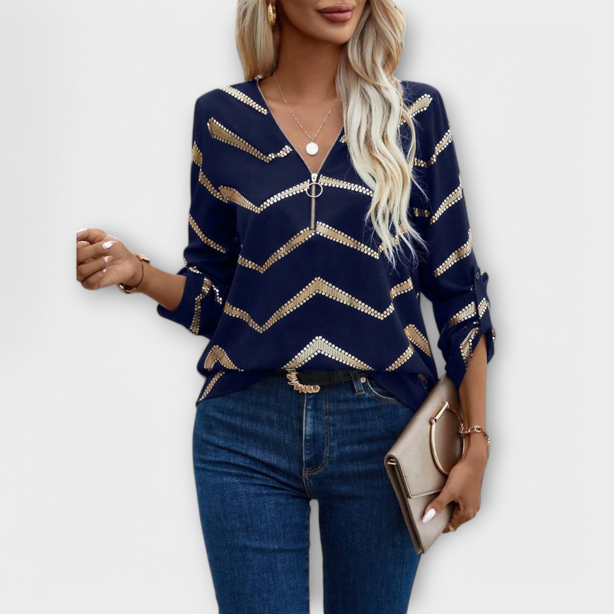 Emma – Zeitlose Chic-Bluse mit halbem Reißverschluss