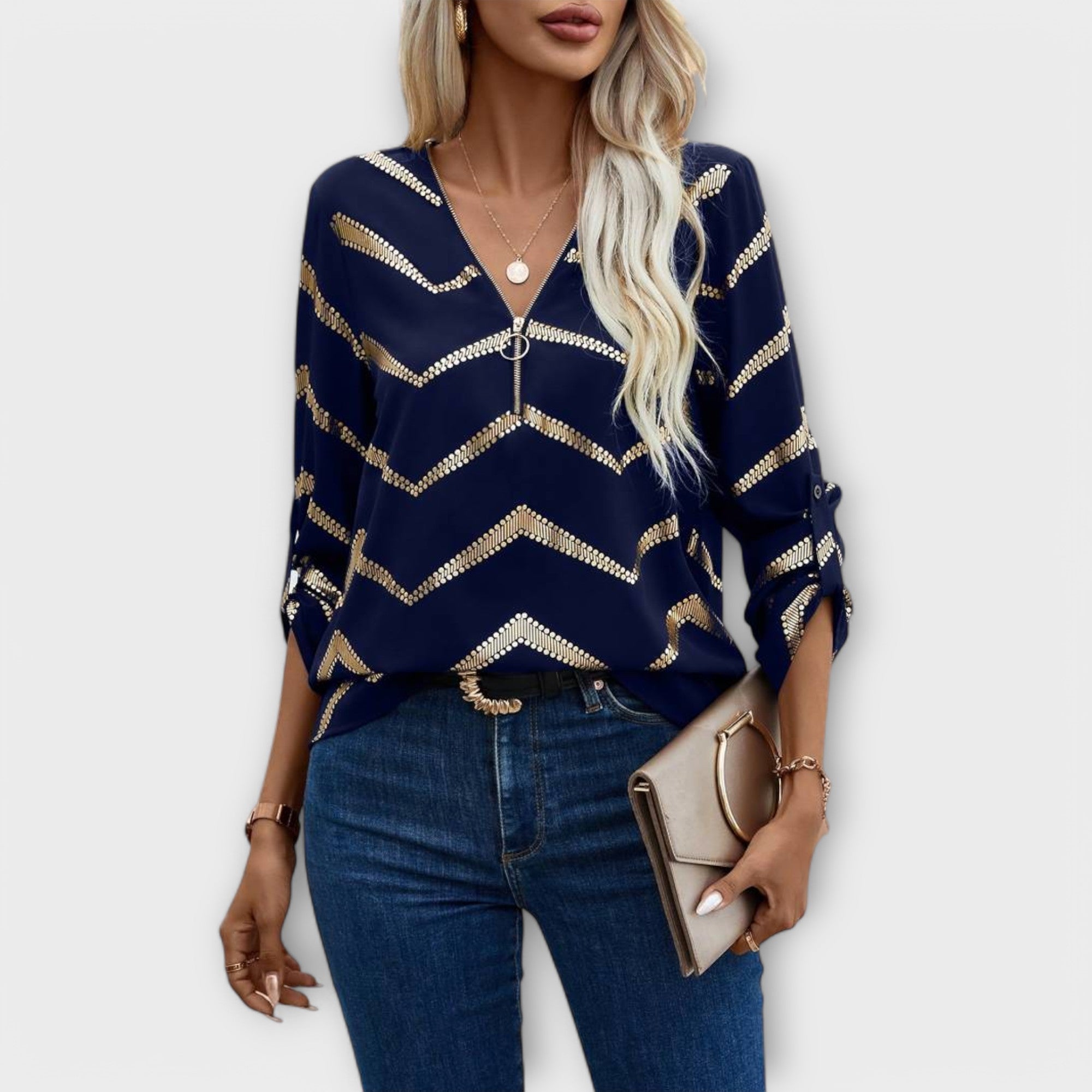 Emma – Zeitlose Chic-Bluse mit halbem Reißverschluss