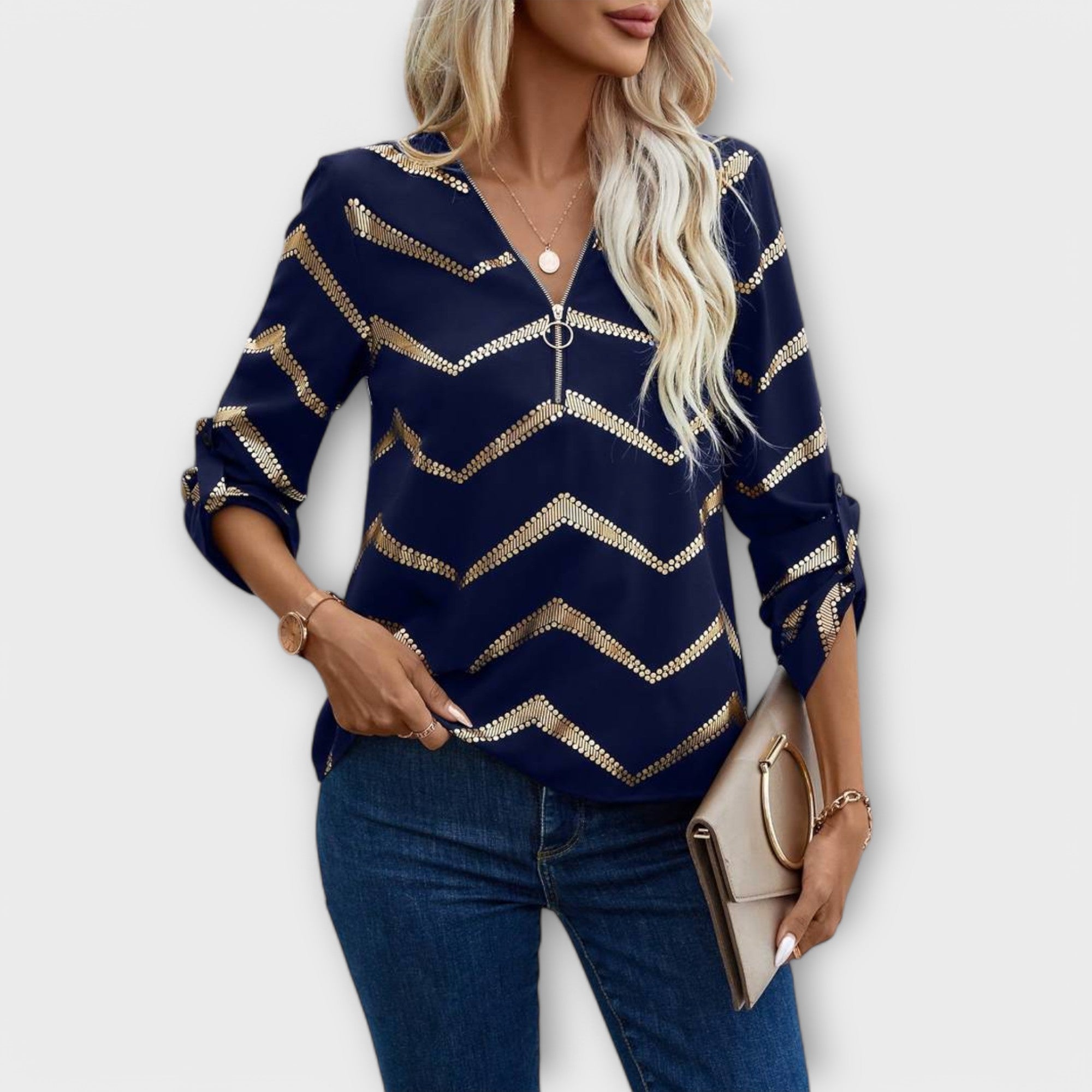 Emma – Zeitlose Chic-Bluse mit halbem Reißverschluss