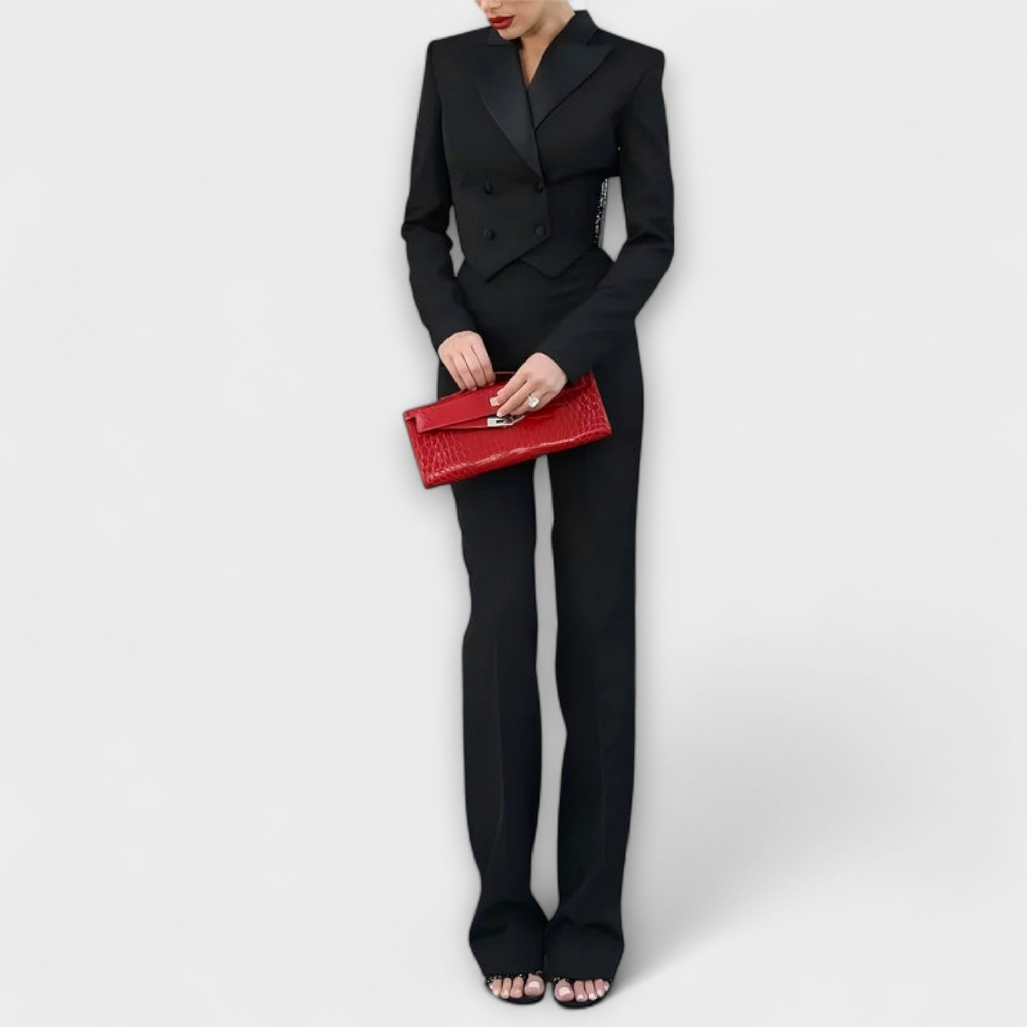 Noa - Schwarzes Perlenbesetztes Rückenfreies Kurzes Blazer Set Nora Zurich