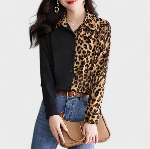 Einfache und stilvolle Bluse mit Knopfverschluss und Leopardenmuster