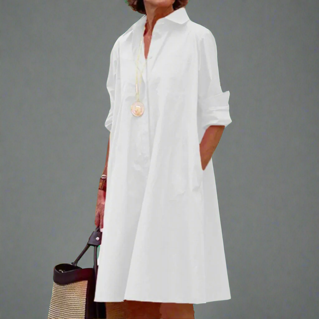 Tove - Damen Midi-Kleid mit langen Ärmeln in einfarbig