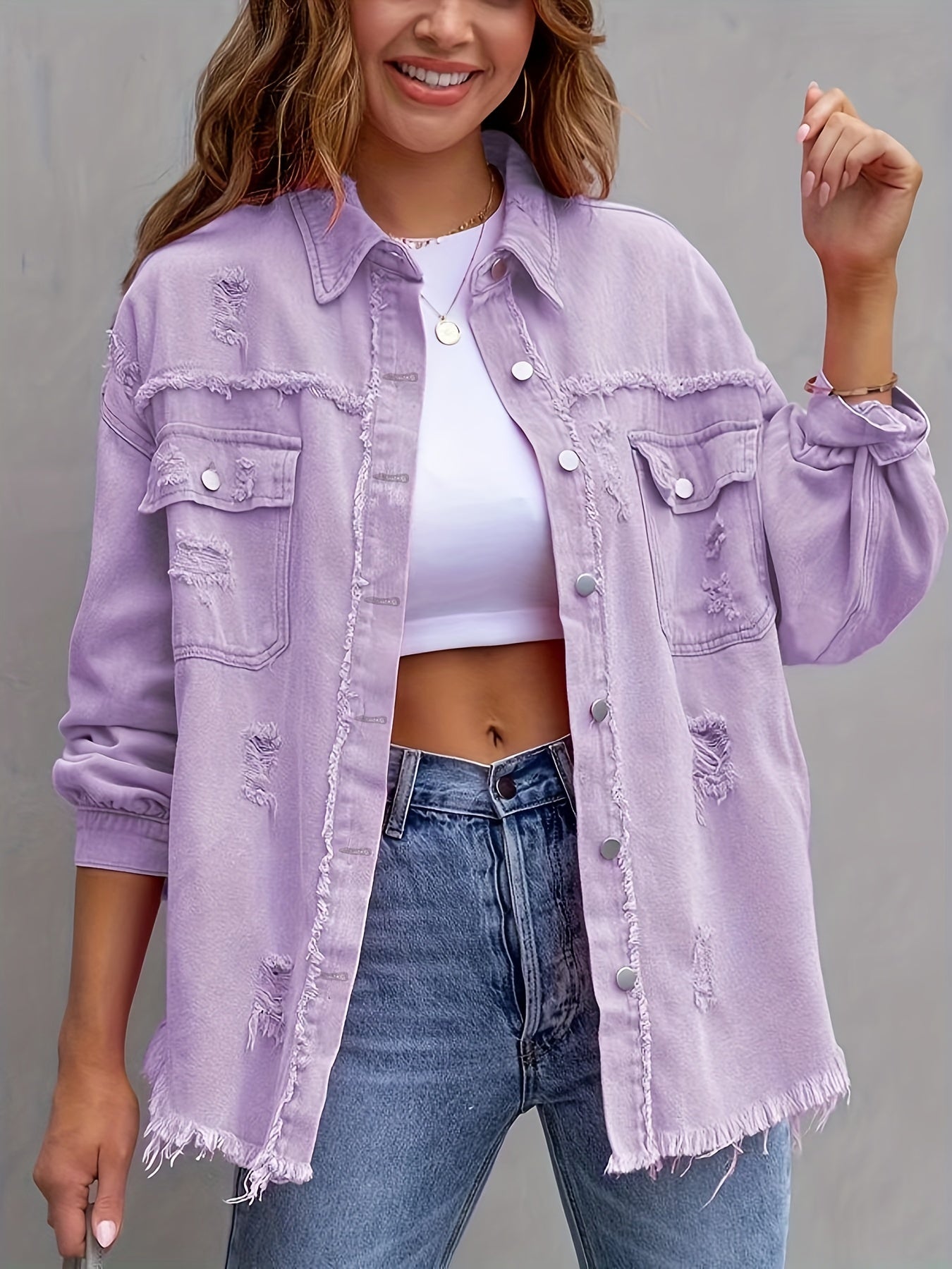 Lyra – Trendige Distressed Casual Chic Jacke