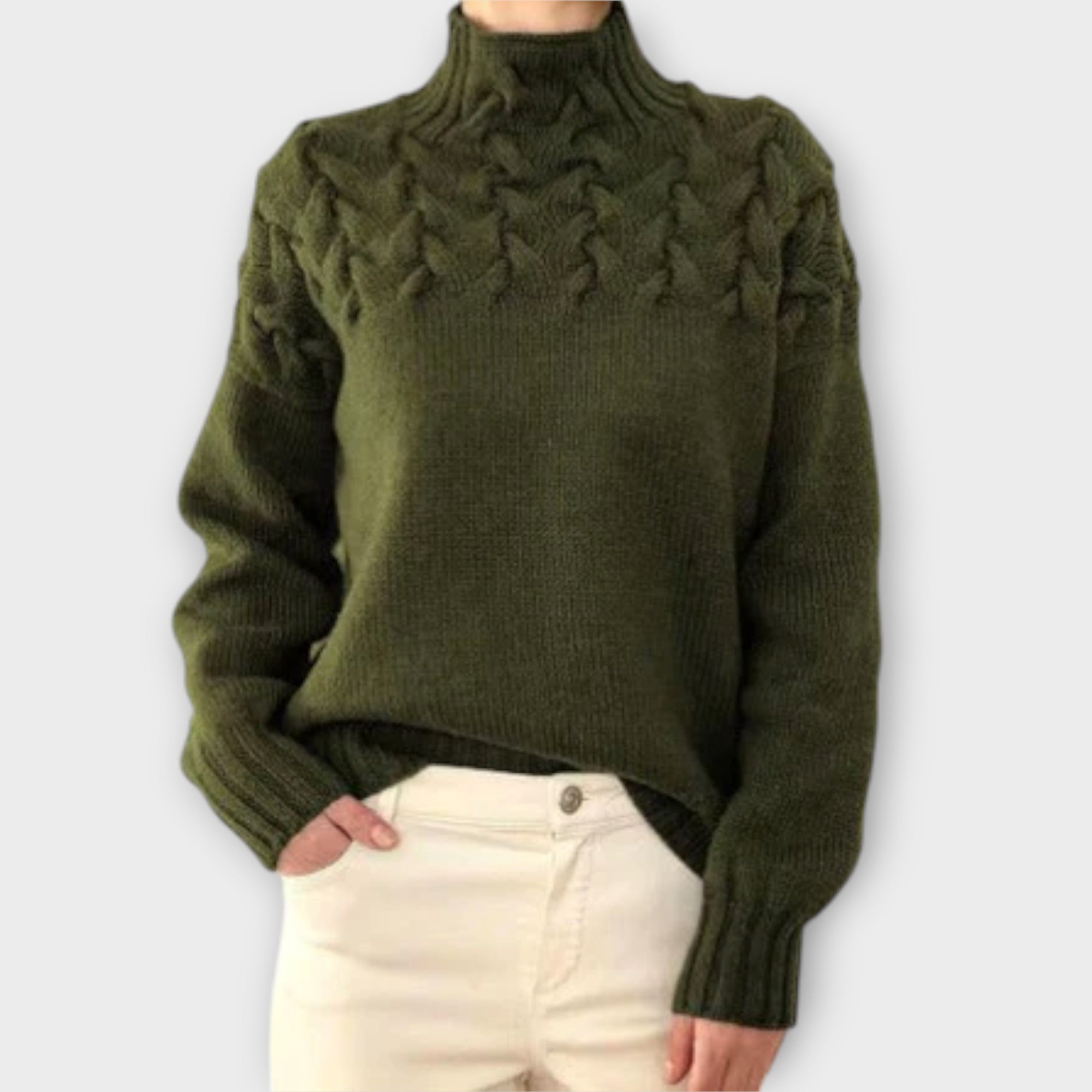 Damenpullover mit Kabelstrick-Detail