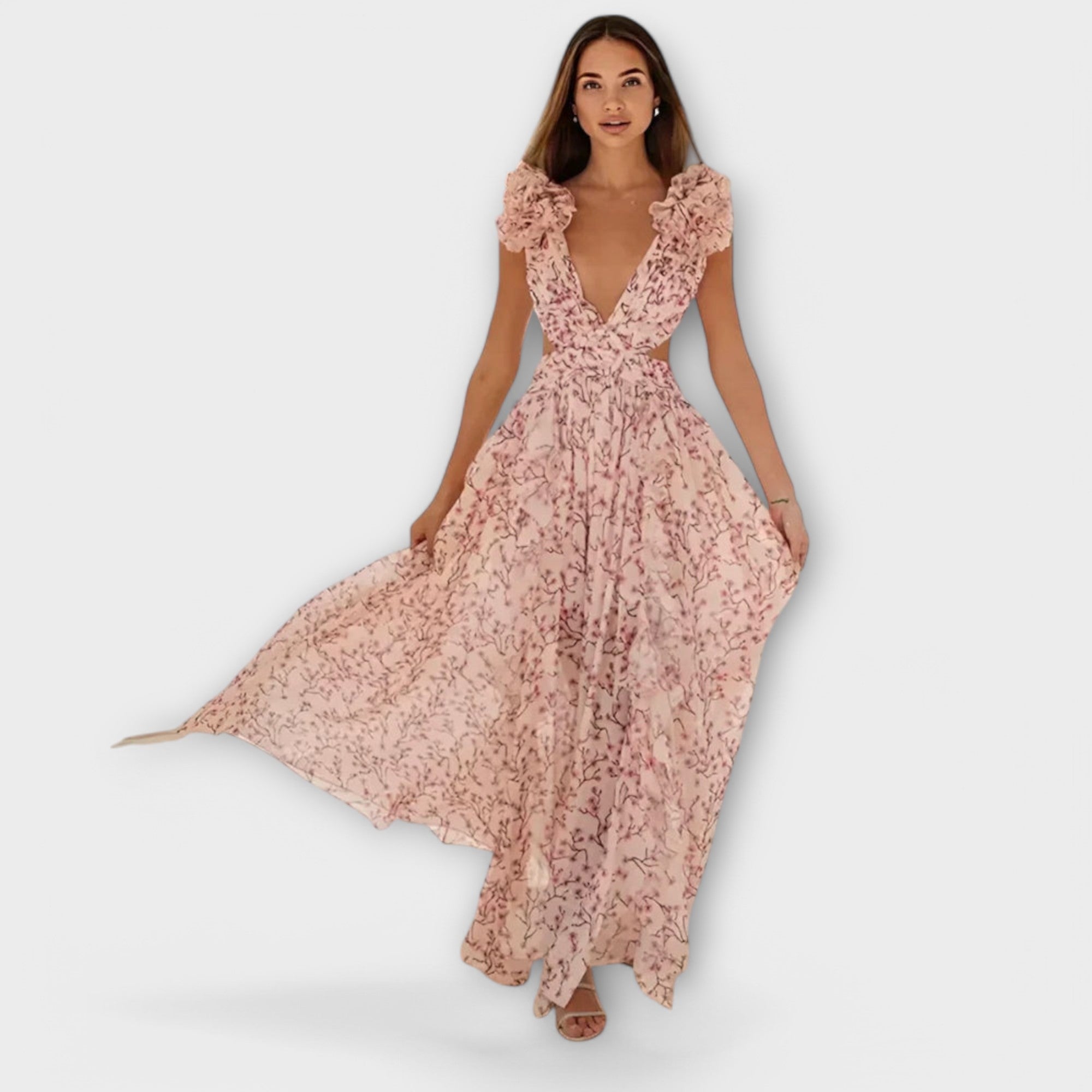 Lilou - Maxikleid mit Rüschensaum und Schlitz