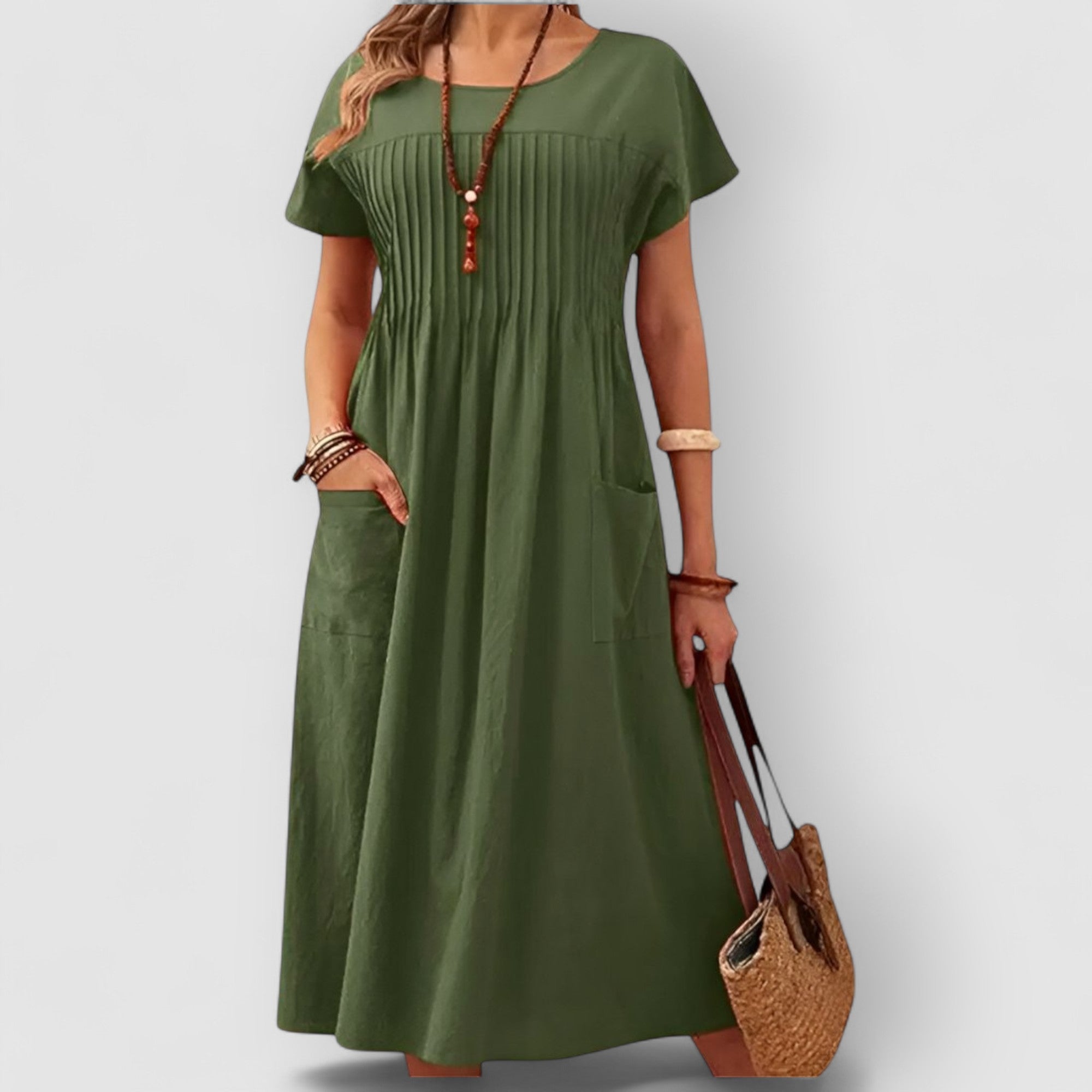 Leonie - Plissiertes Midi-Kleid mit Taschen