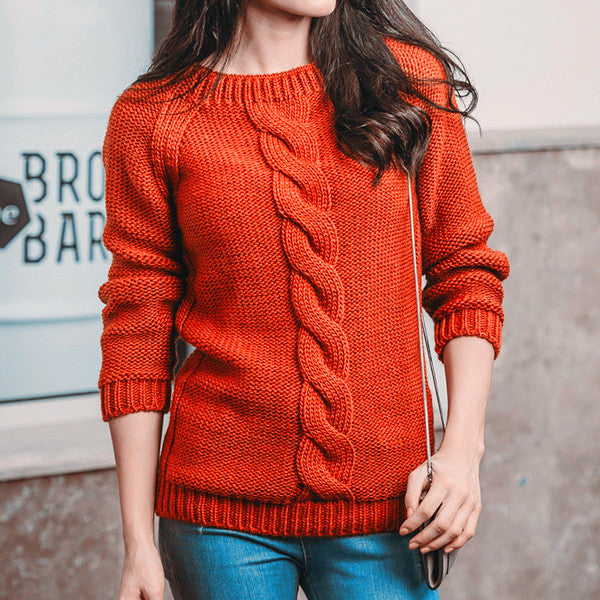 Tau Geflochtene Details Rundhals Langarmpullover